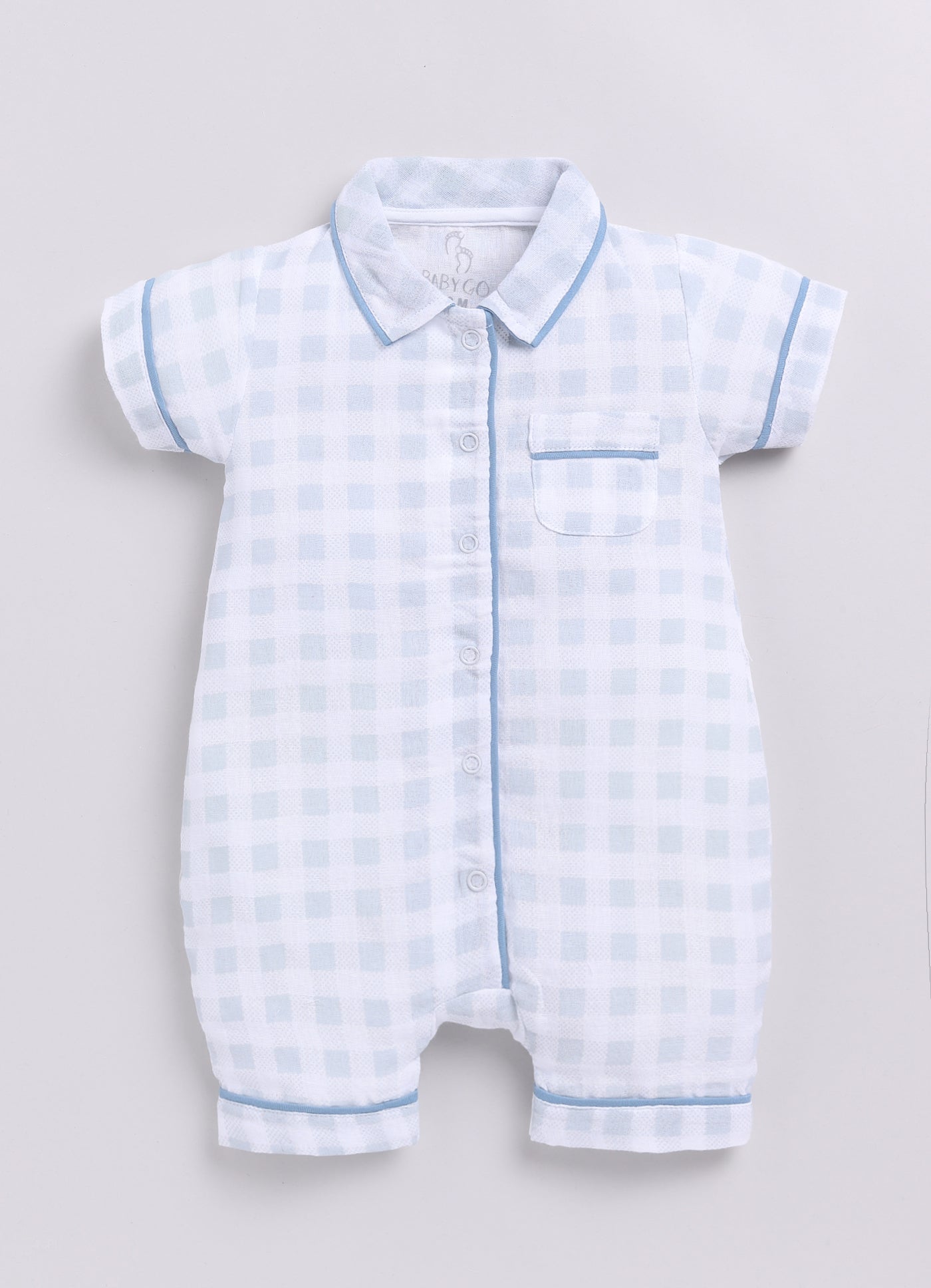 Baby Boy Checked Half Sleeves Romper-GREY