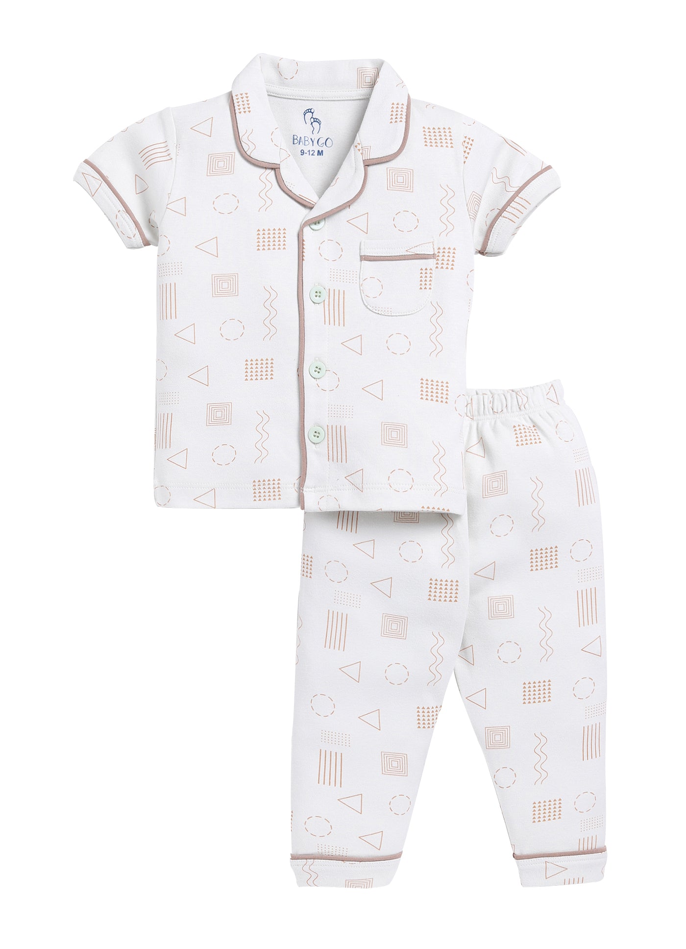 Baby Boy Cute & Comfy Half Sleeves Night Suit-OFF WHITE