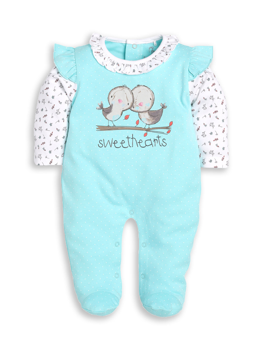 BABY GO 100% Pure Cotton Romper/Bodysuit/Sleepsuit for Baby Girls-CYAN