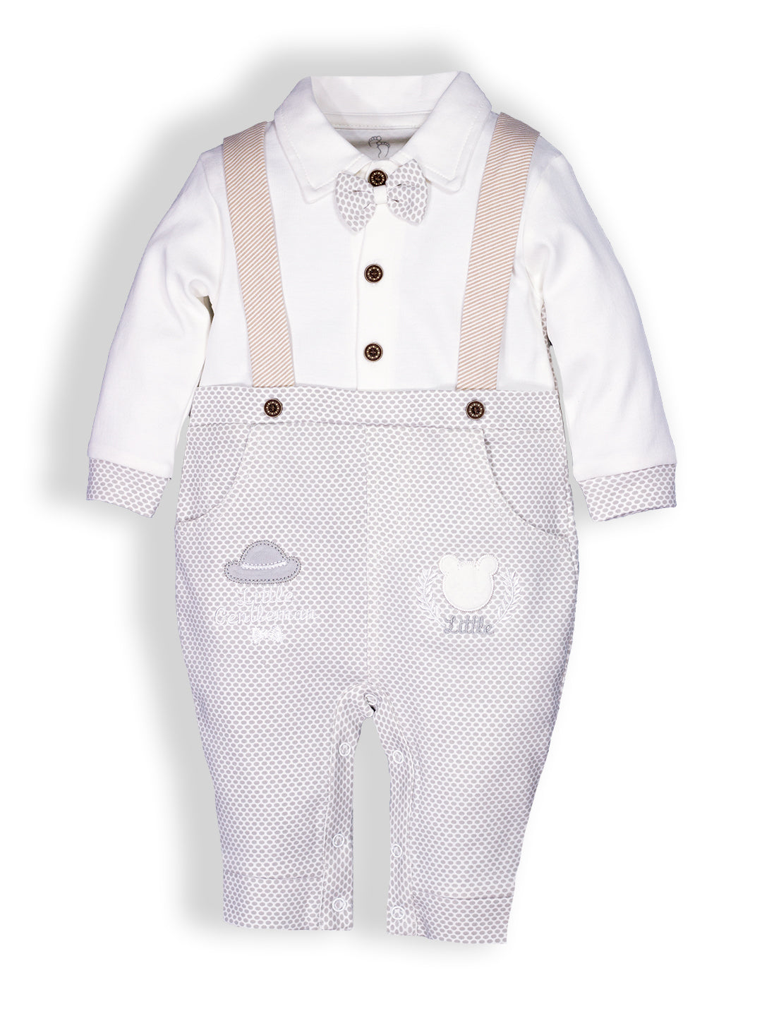 Romper with a bow for Baby Boy-GREY