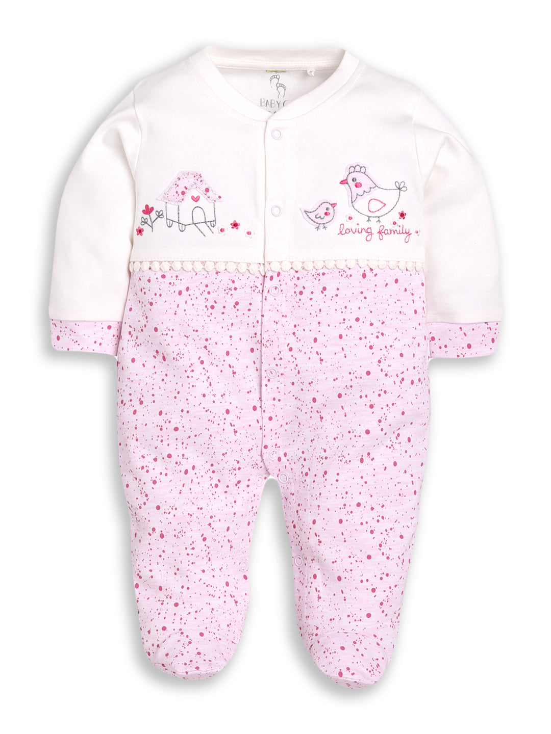 BABY GO 100% Pure Cotton Full Sleeves Rompers/Bodysuit/Sleepsuit for Baby Girl-PINK