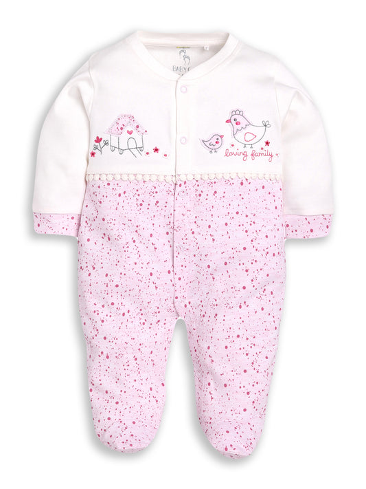 BABY GO 100% Pure Cotton Full Sleeves Rompers/Bodysuit/Sleepsuit for Baby Girl-PINK