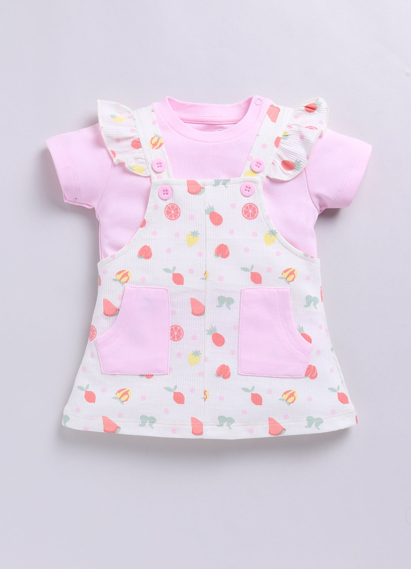 Baby Girl Floral Pinafore Dress with Cute Pockets-PINK