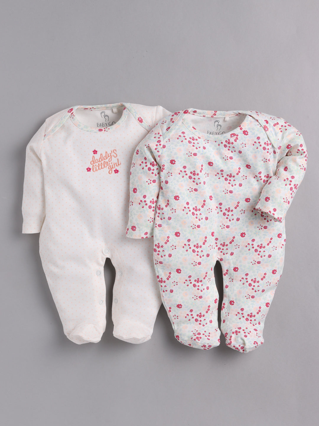 BabyGo 100% Cotton Rompers/Sleepsuits/Jumpsuit/Night Suits for Baby Boys & baby Girls, New-Born, infants, Pack of 2 Combo