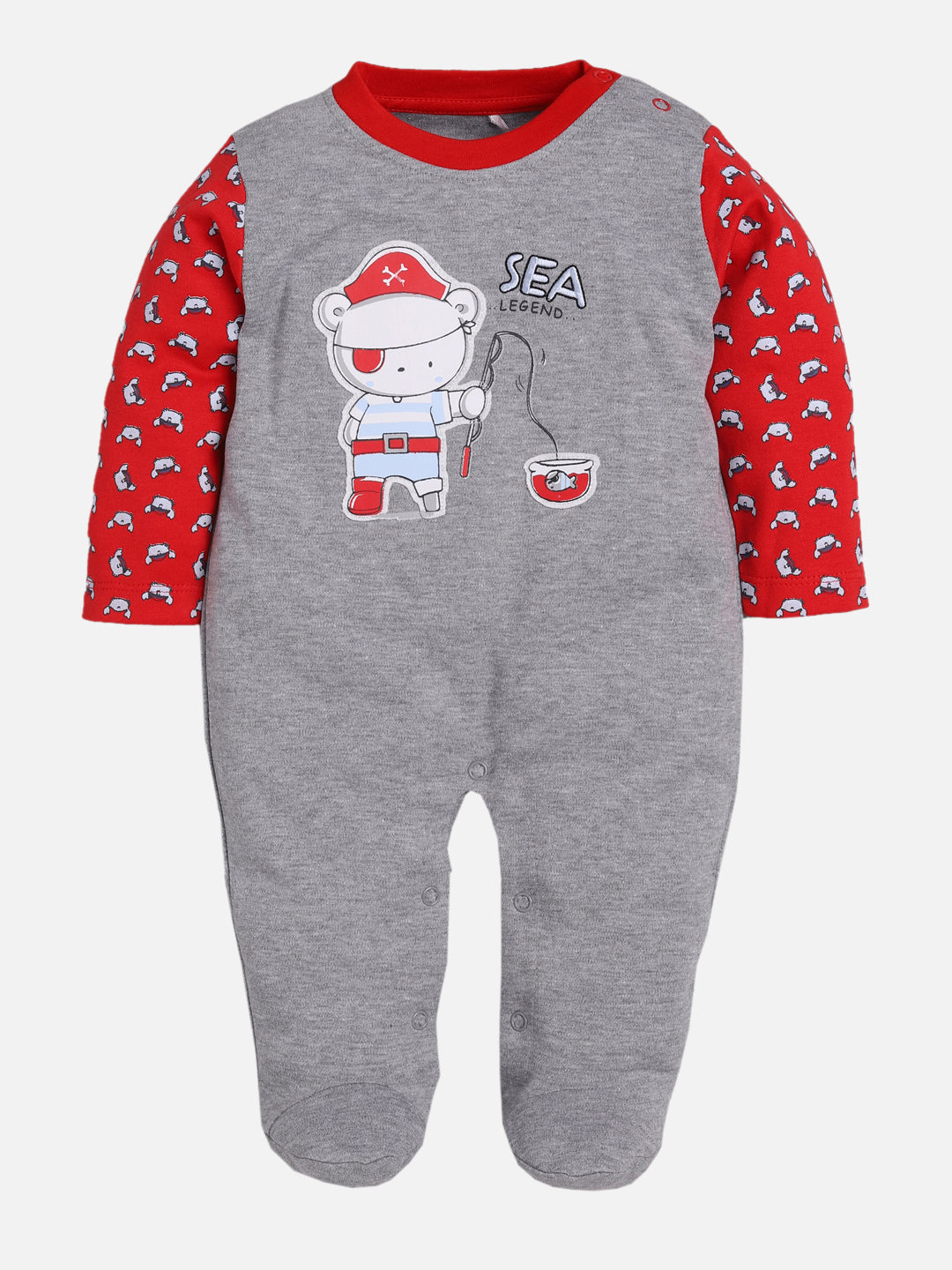 100% Pure Cotton Full Sleeves Rompers/Bodysuit/Sleepsuit for Baby Boys-RED