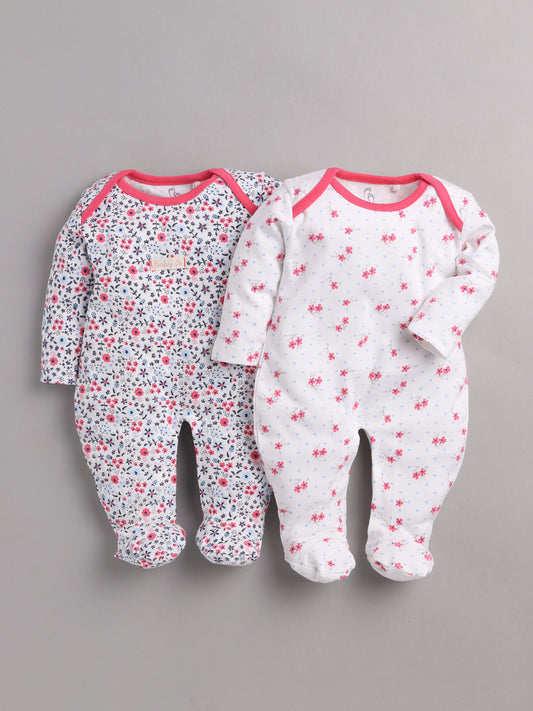 Comfortable Cotton Rompers/Sleepsuits for Baby Boys and Girls - Pack of 2 Combo FUSHIA