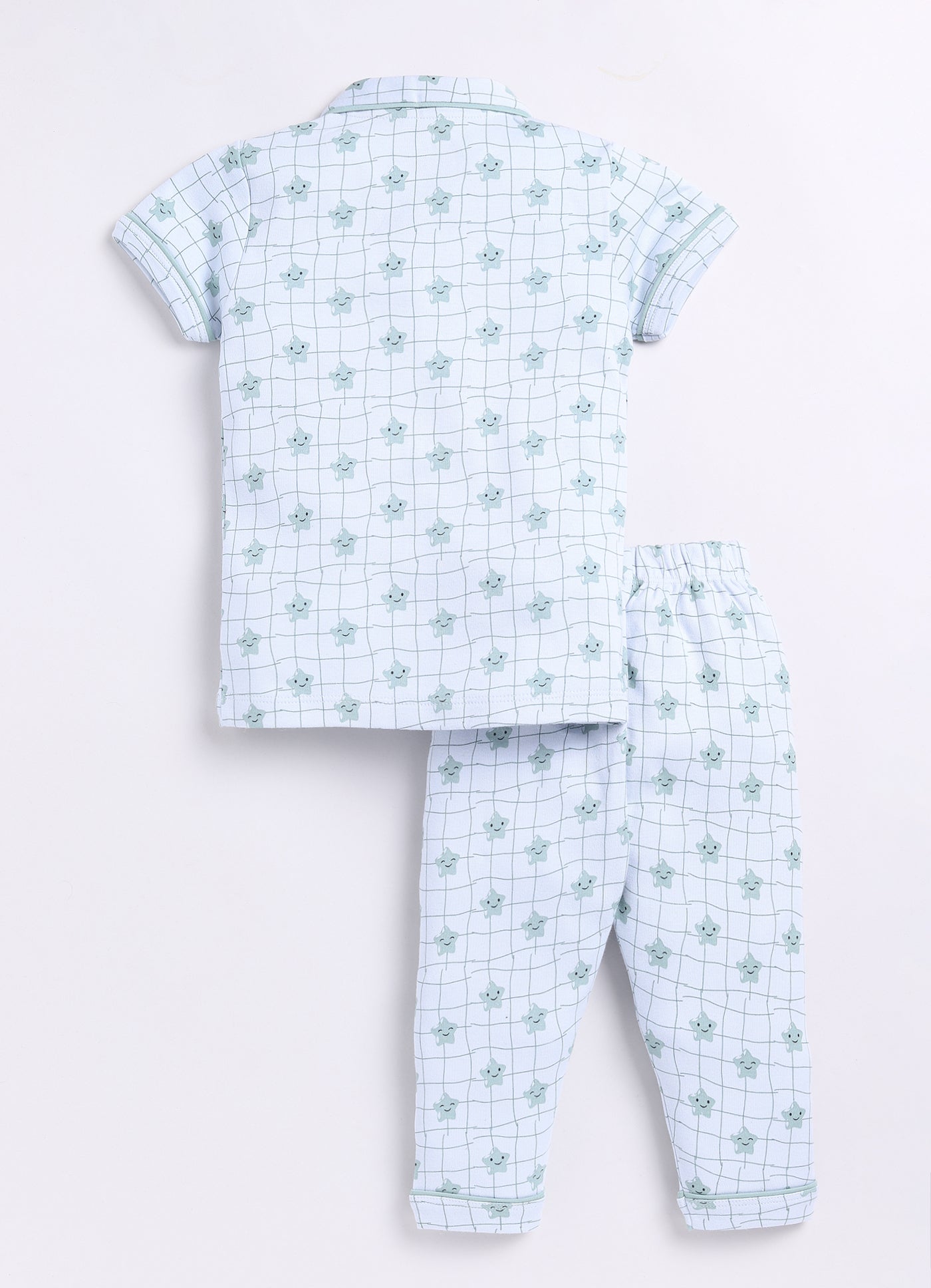 Baby Star Printed Half Sleeves Boy Night Suit-SEA GREEN