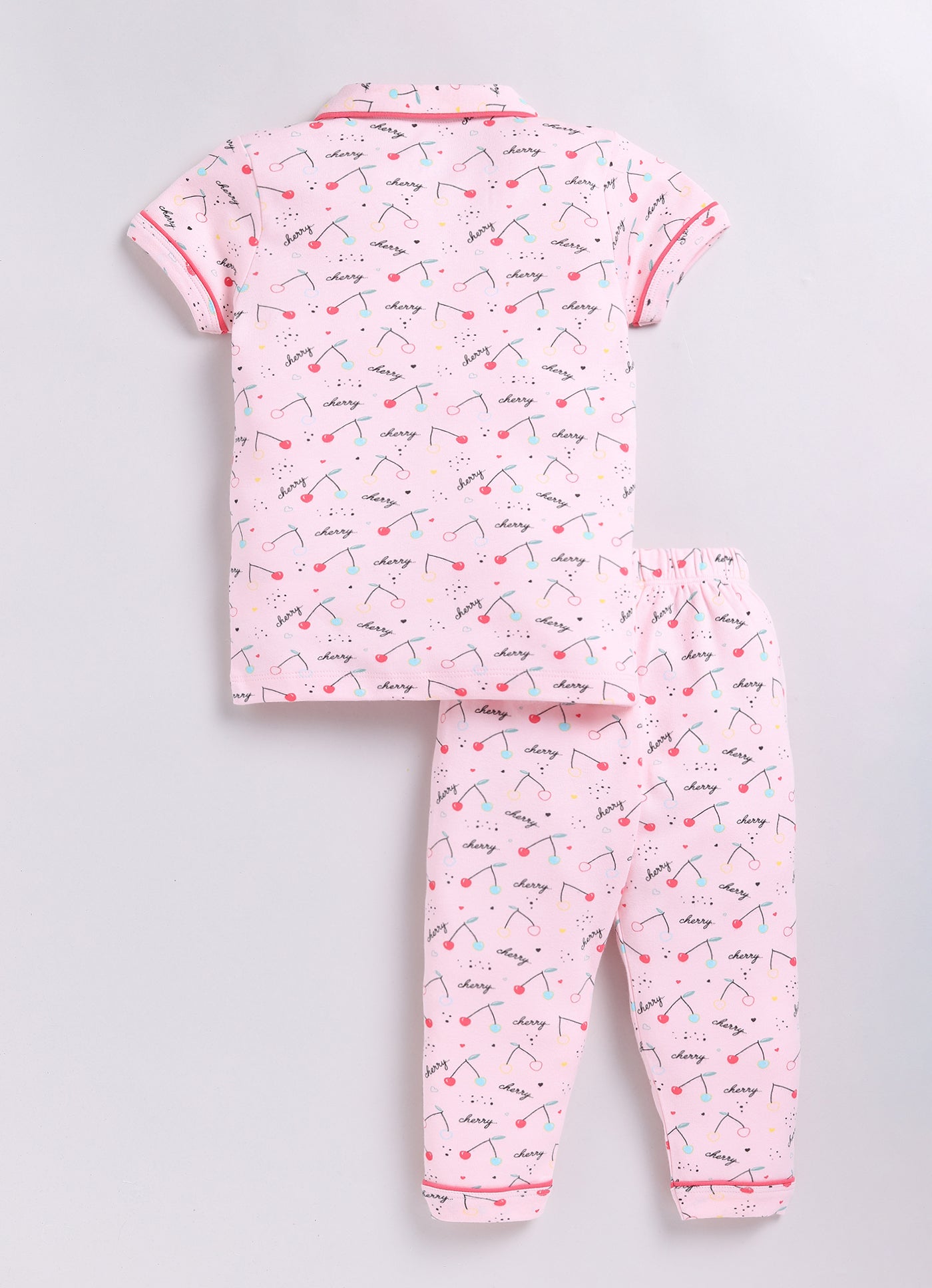 Cherry Prined & Comfy Half Sleeve Girl Night Suit-PINK