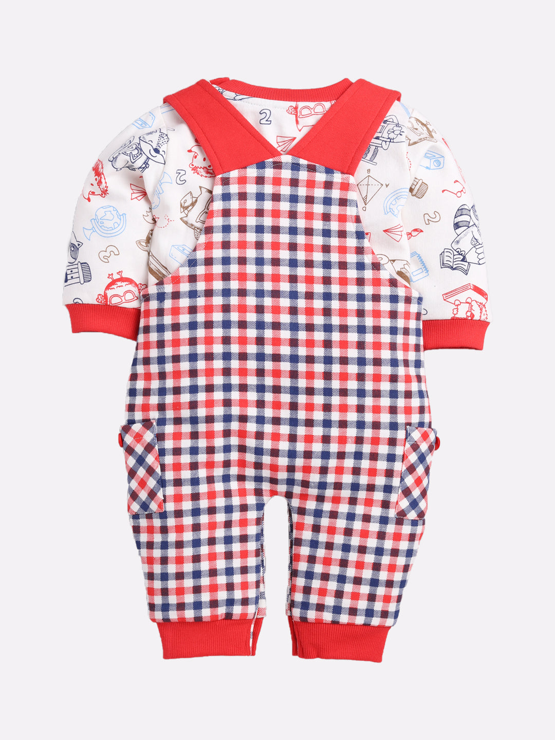 Full Sleeve Casual Cotton Dungaree Dress for Baby Boys RED