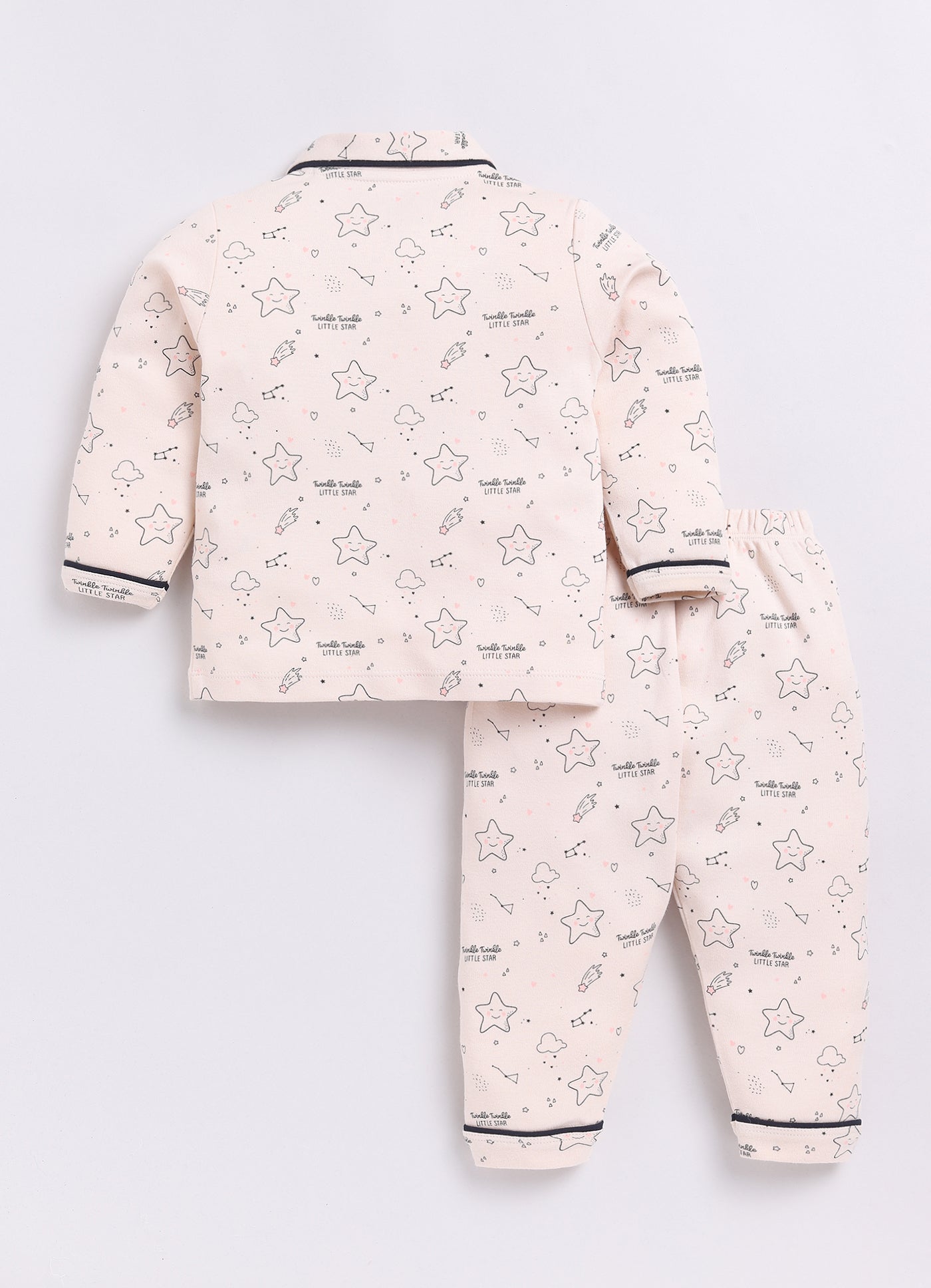 Cute Baby Girl Stars Printed Night Suit-BEIGE