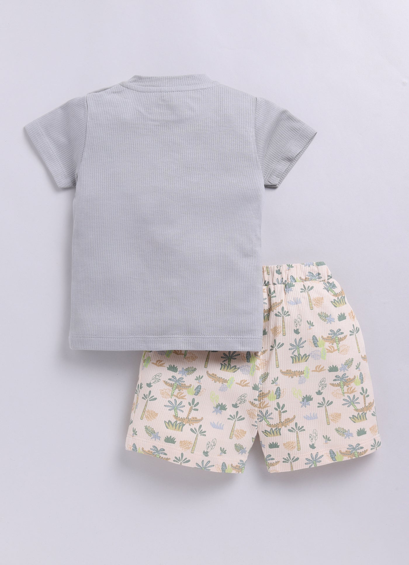 Baby Boy Happy Crocodile Printed Half T Shirt & Short Playdate Outfit-Beige