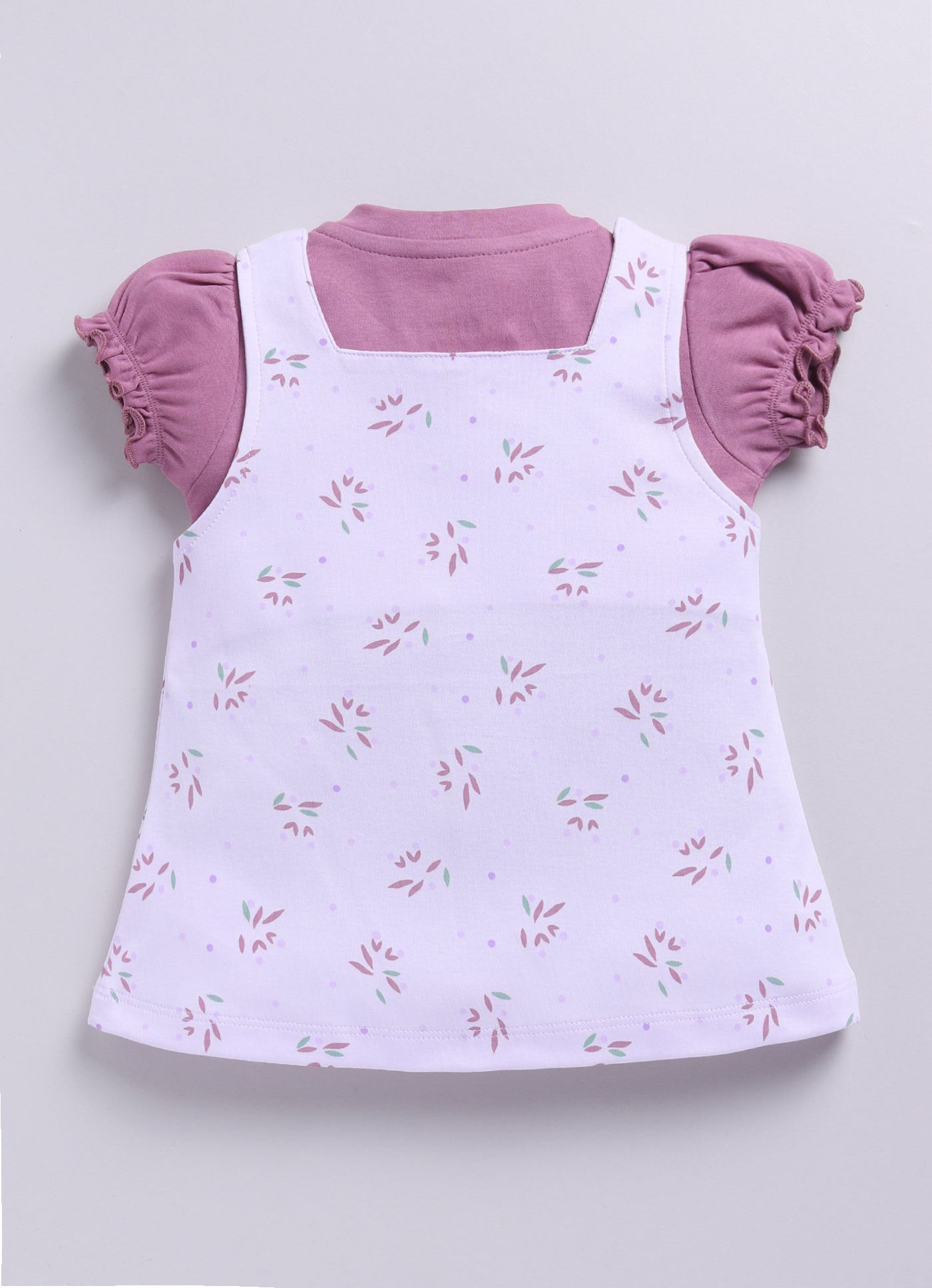 Baby Girl Floral Print Pinafore Dress with Layered Top-PURPLE
