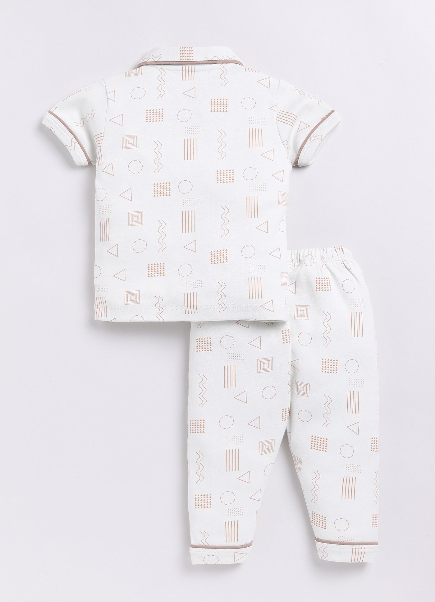 Baby Boy Cute & Comfy Half Sleeves Night Suit-OFF WHITE
