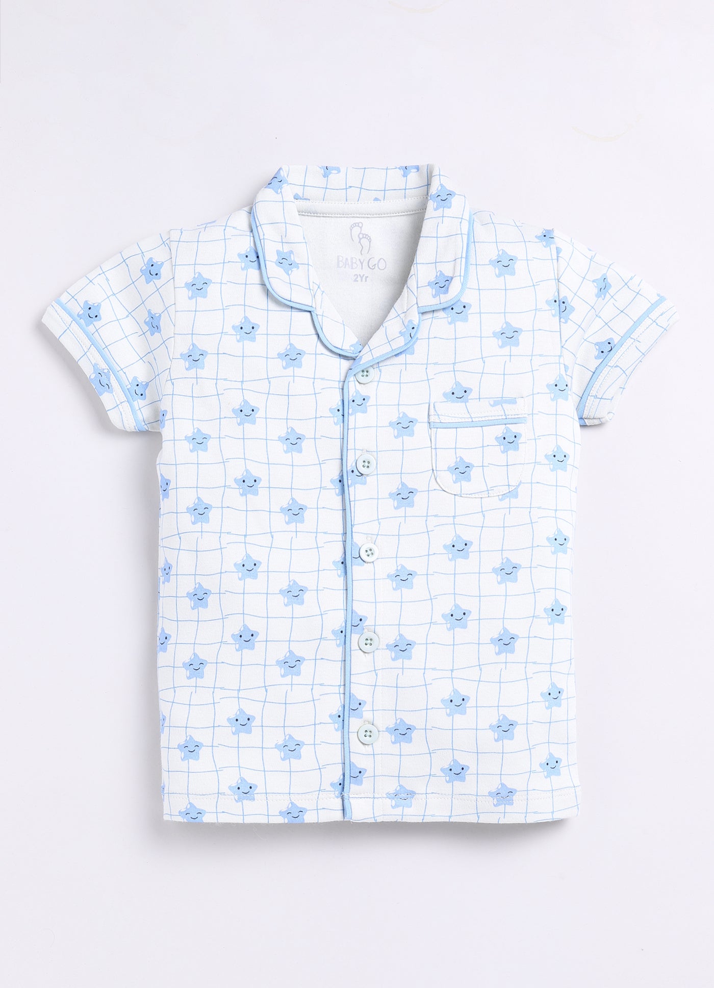 Baby Star Printed Half Sleeves Boy Night Suit-OLIVE
