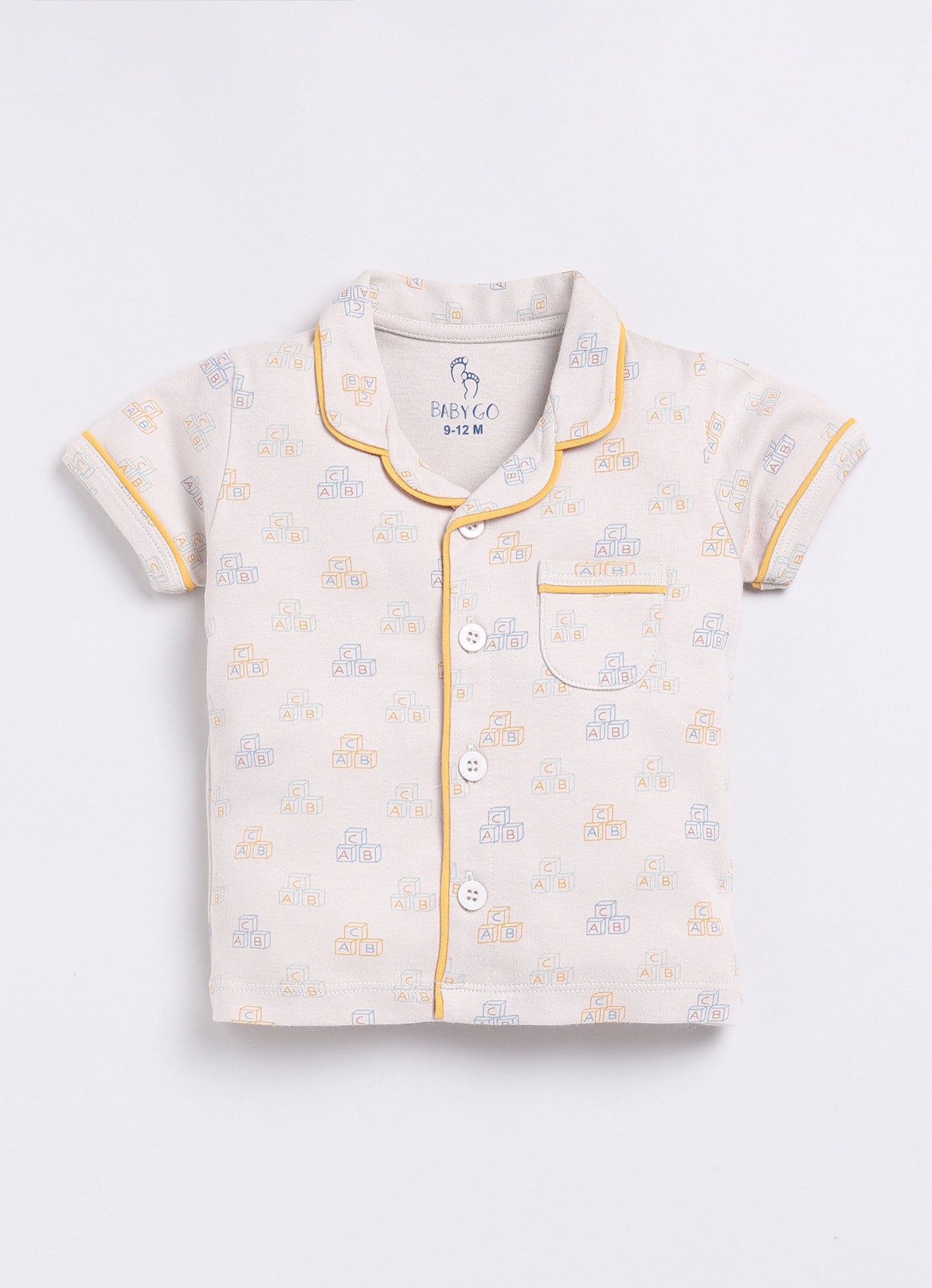 Playful ABC Printed Baby Boy Half Sleeves Night Suit-BEIGE