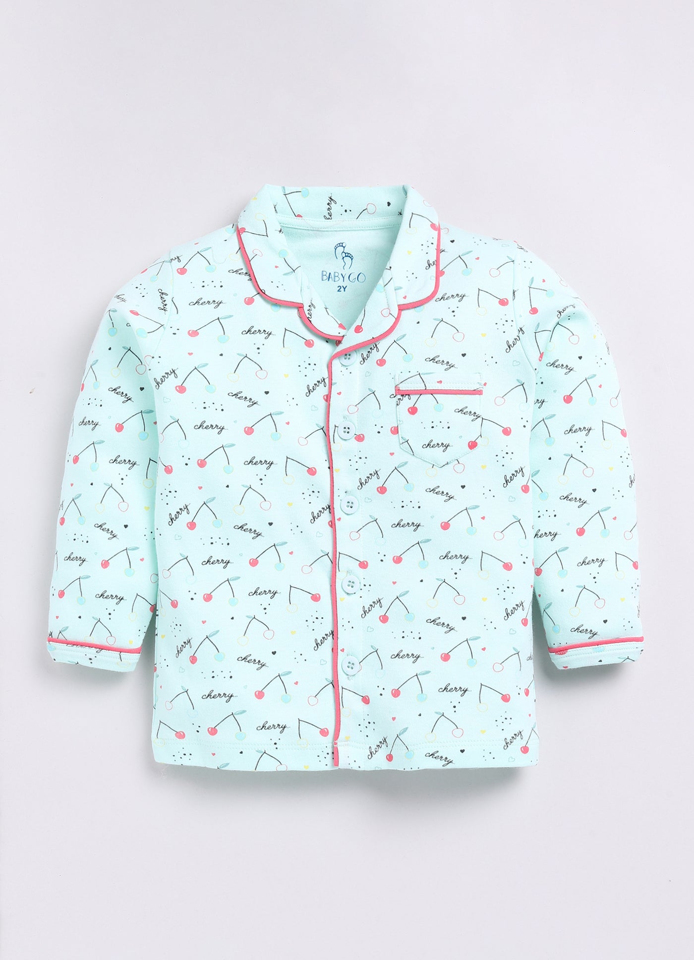 Cherry Printed Baby Girl Night Suit-LIGHT GREEN
