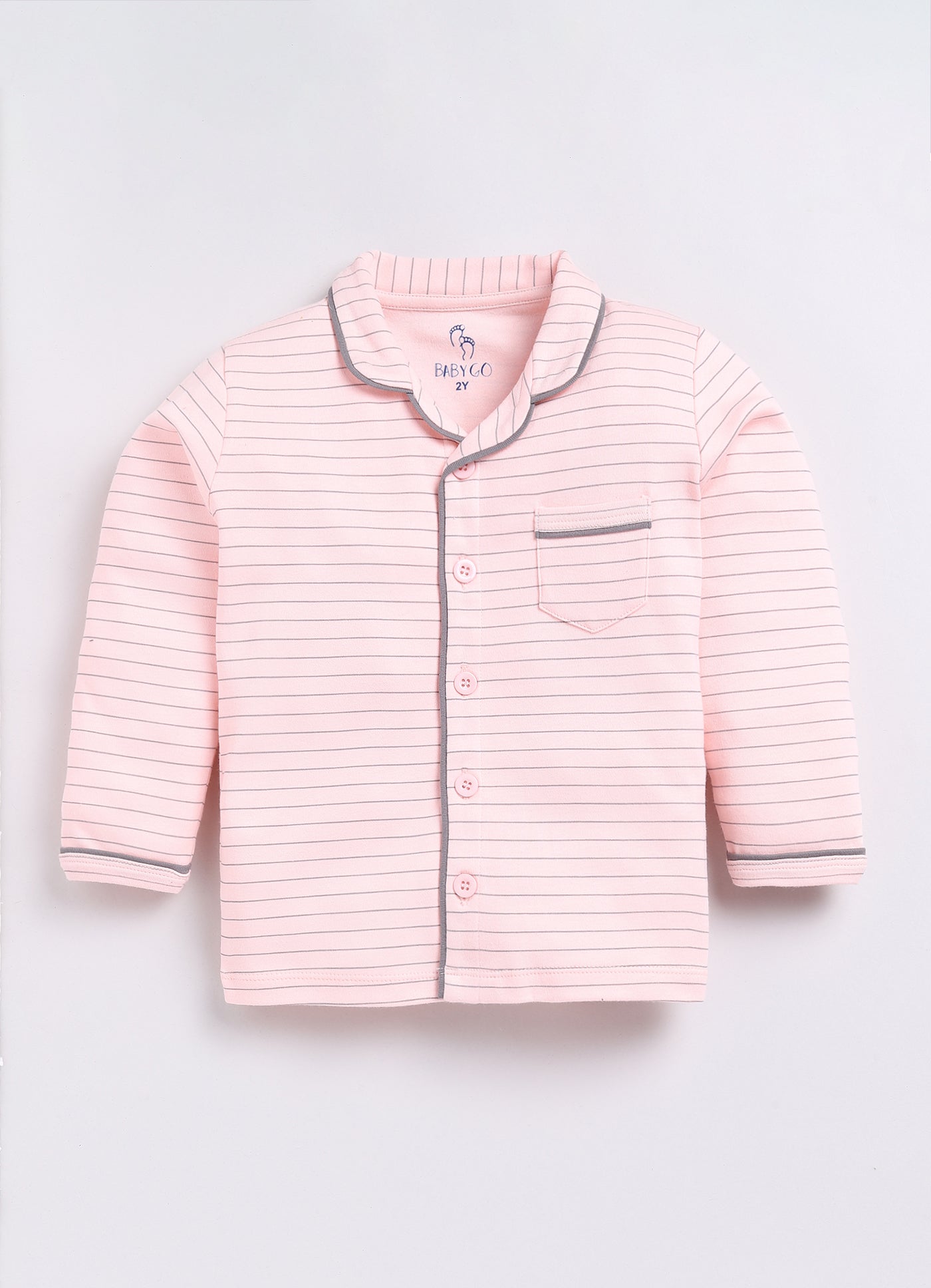 Stripped Printed Comfy Baby Girl Night Suit-PEACH