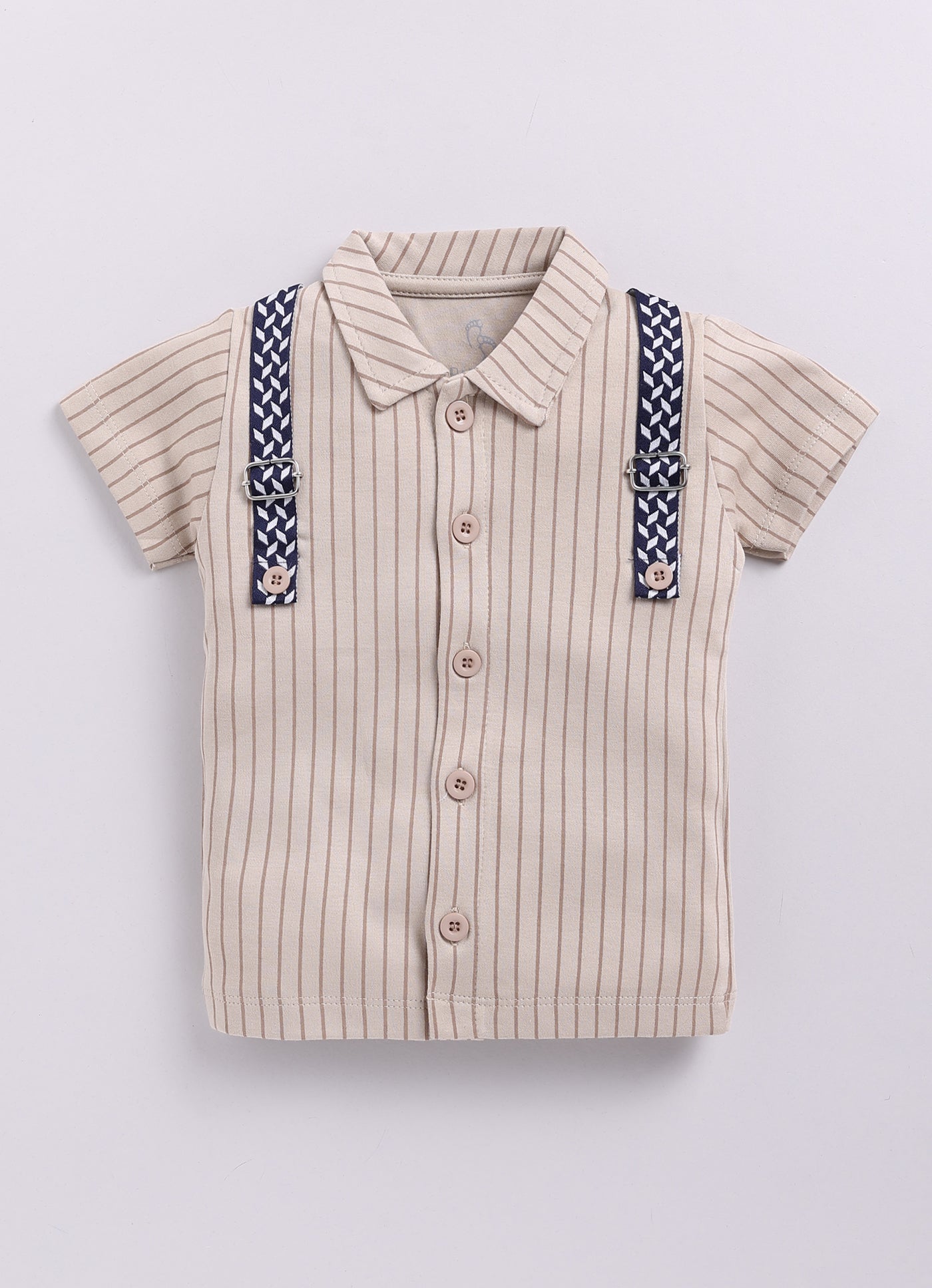 Baby Boy Collar Half T Shirt & Shorts Set-Beige