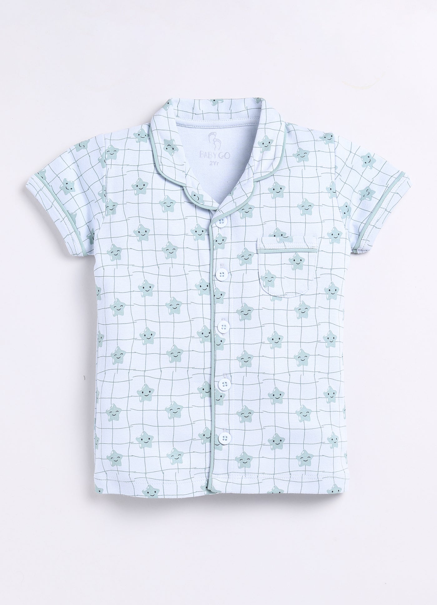 Baby Star Printed Half Sleeves Boy Night Suit-SEA GREEN
