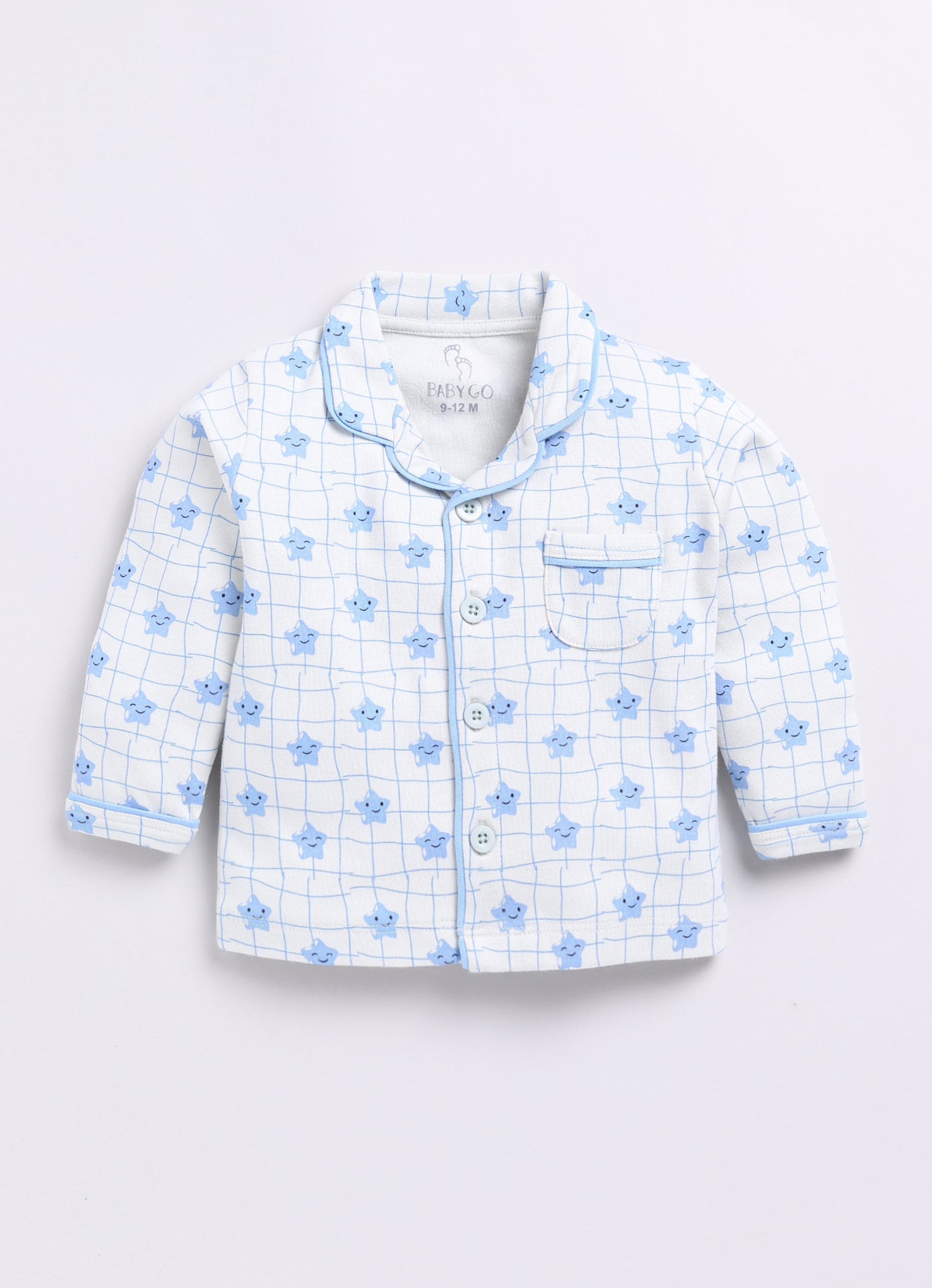 Cute Star Fish Printed Baby Boy Full Sleeve Night Suit-BLUE