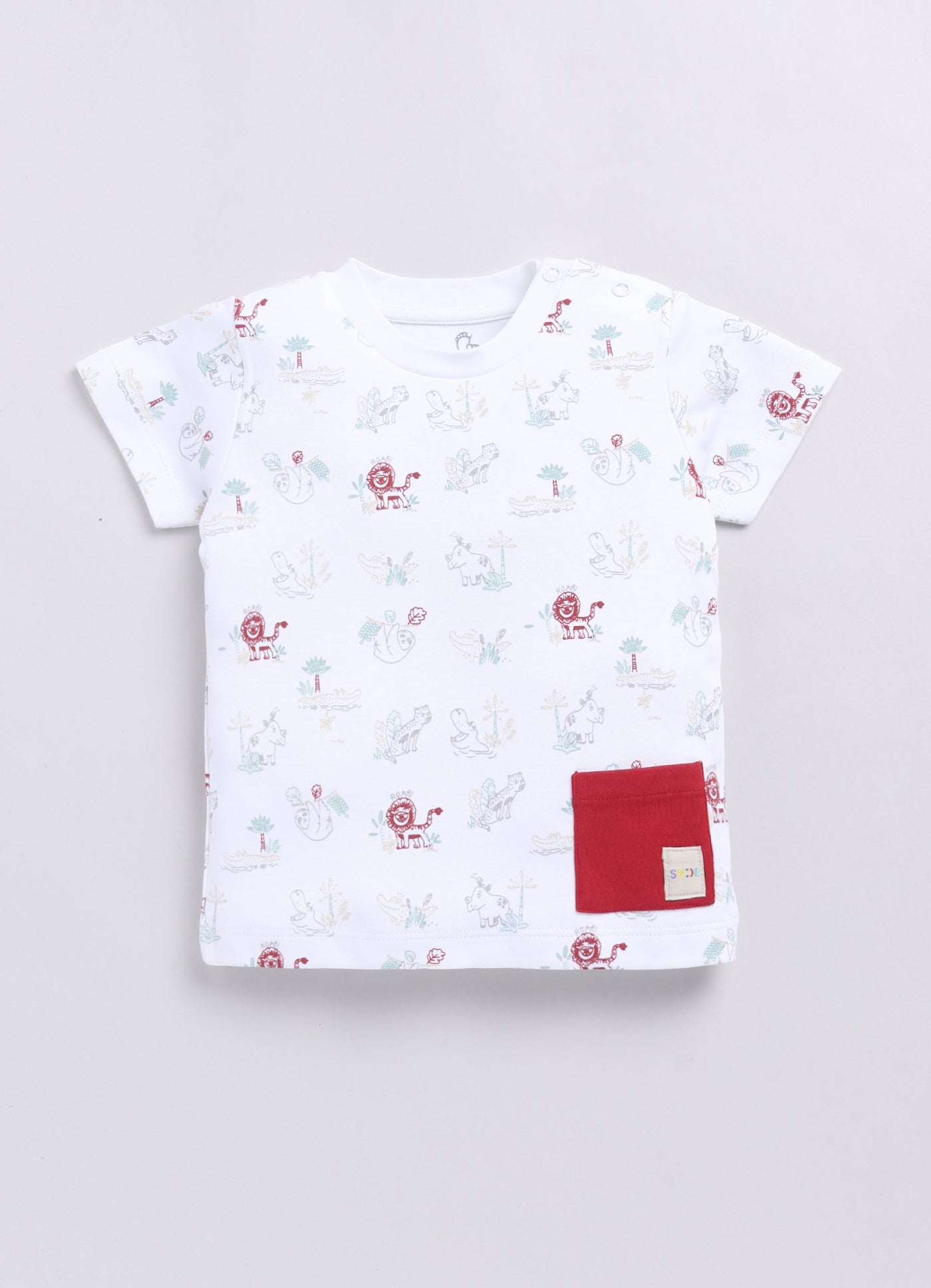 Playful Animal Printed Half T Shirt & Short set for Baby Boy-Red