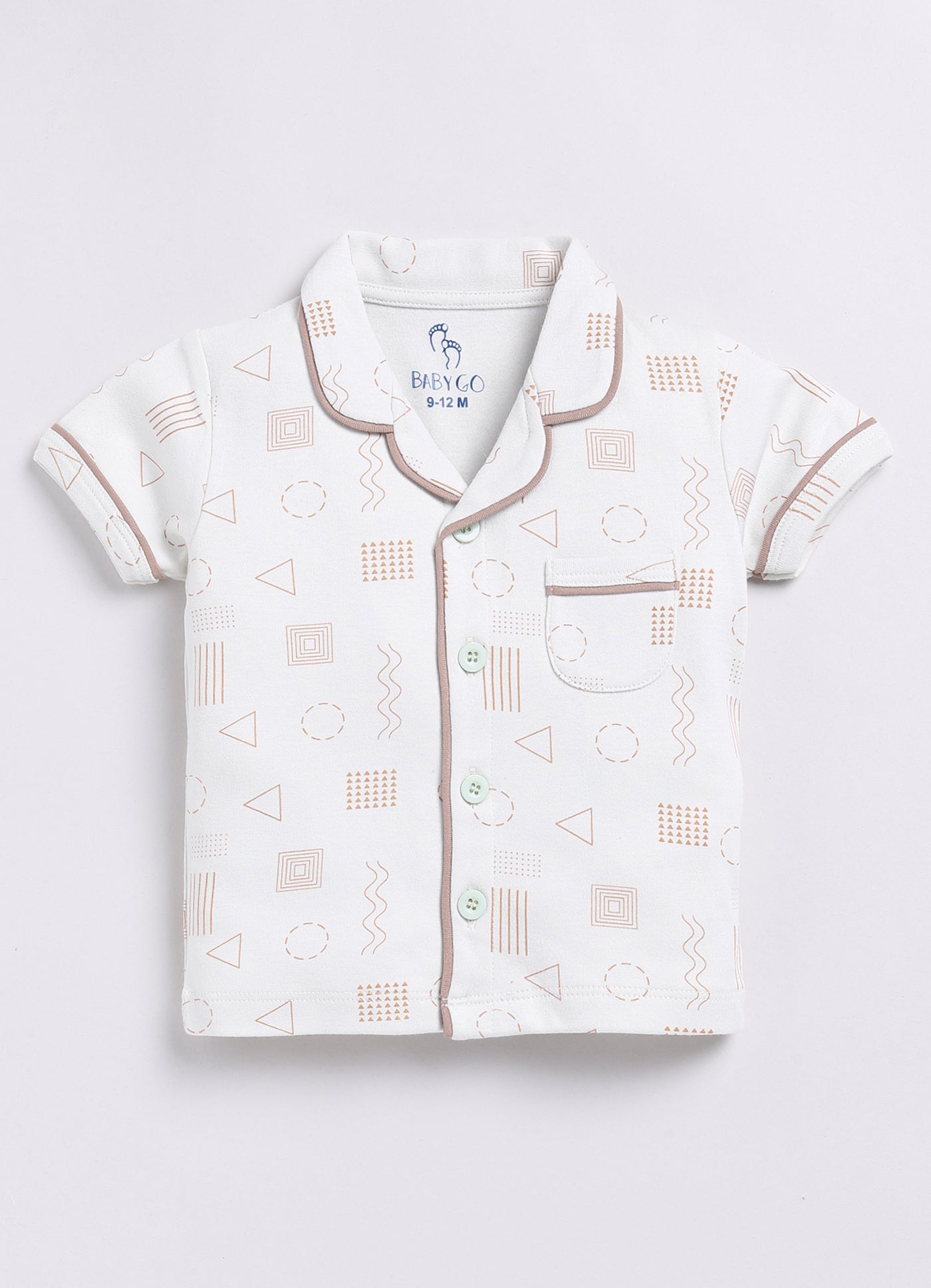 Baby Boy Cute & Comfy Half Sleeves Night Suit-OFF WHITE