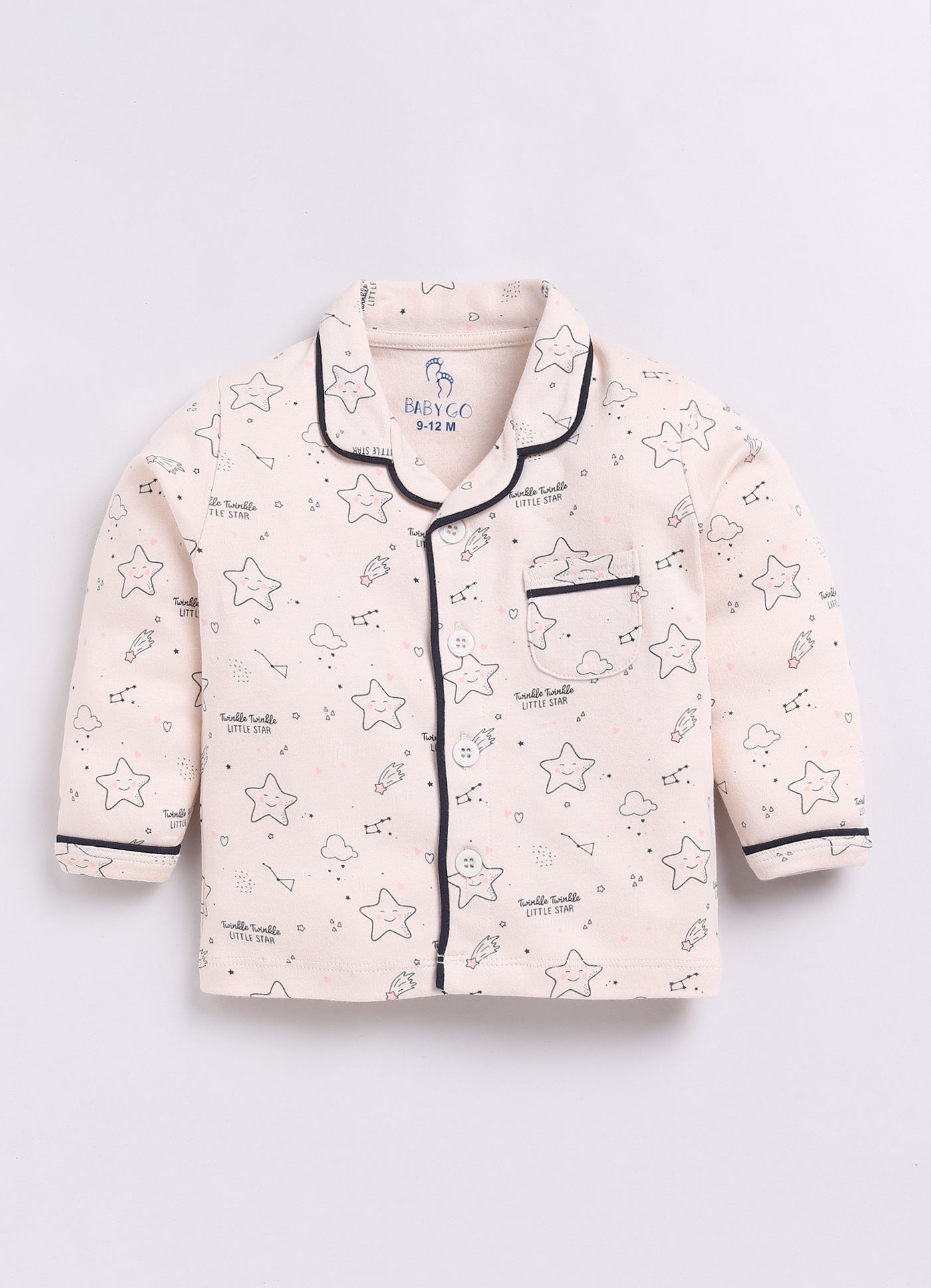 Cute Baby Girl Stars Printed Night Suit-BEIGE