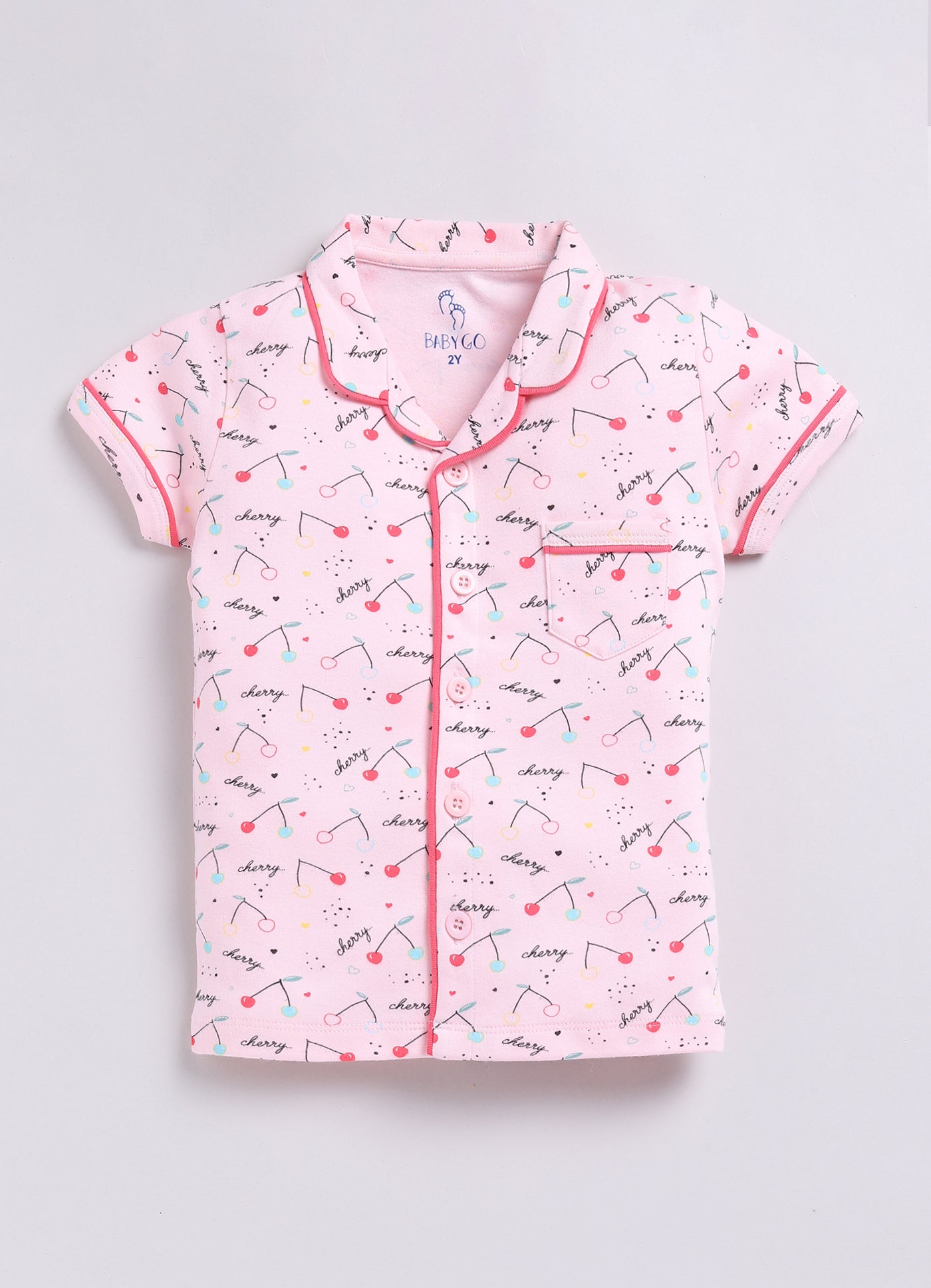 Cherry Prined & Comfy Half Sleeve Girl Night Suit-PINK