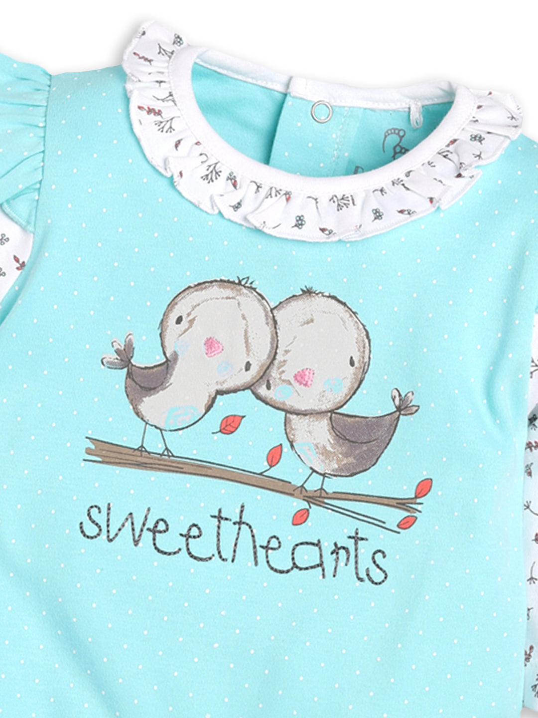 BABY GO 100% Pure Cotton Romper/Bodysuit/Sleepsuit for Baby Girls-CYAN
