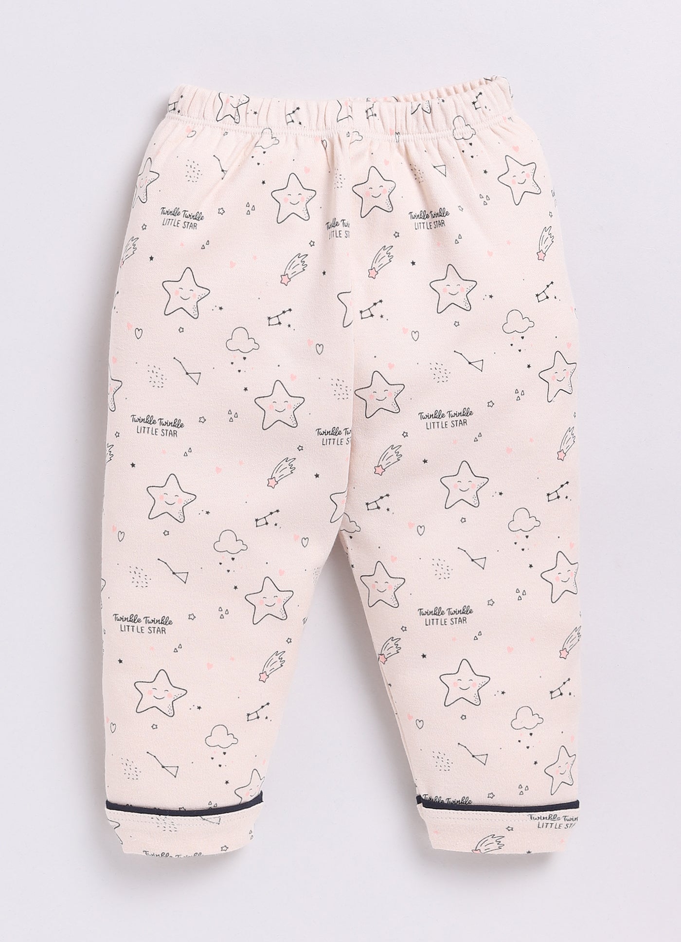 Cute Baby Girl Stars Printed Night Suit-BEIGE