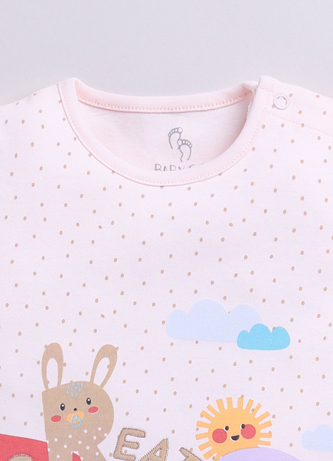Baby Boy Great Moment Rainbow & Bunny Summer Romper-PEACH