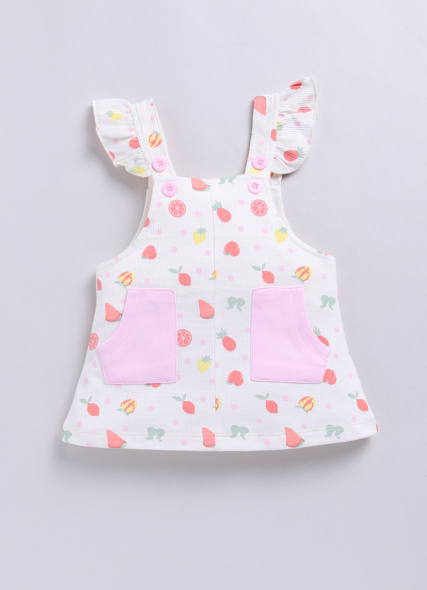 Baby Girl Floral Pinafore Dress with Cute Pockets-PINK