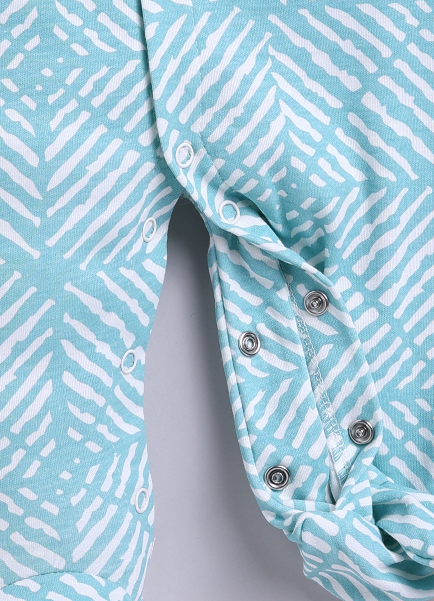 Baby Boy Full Sleeves Footed Romper– Geometric Stripe Print in Aqua Blue with Snap Button Closure