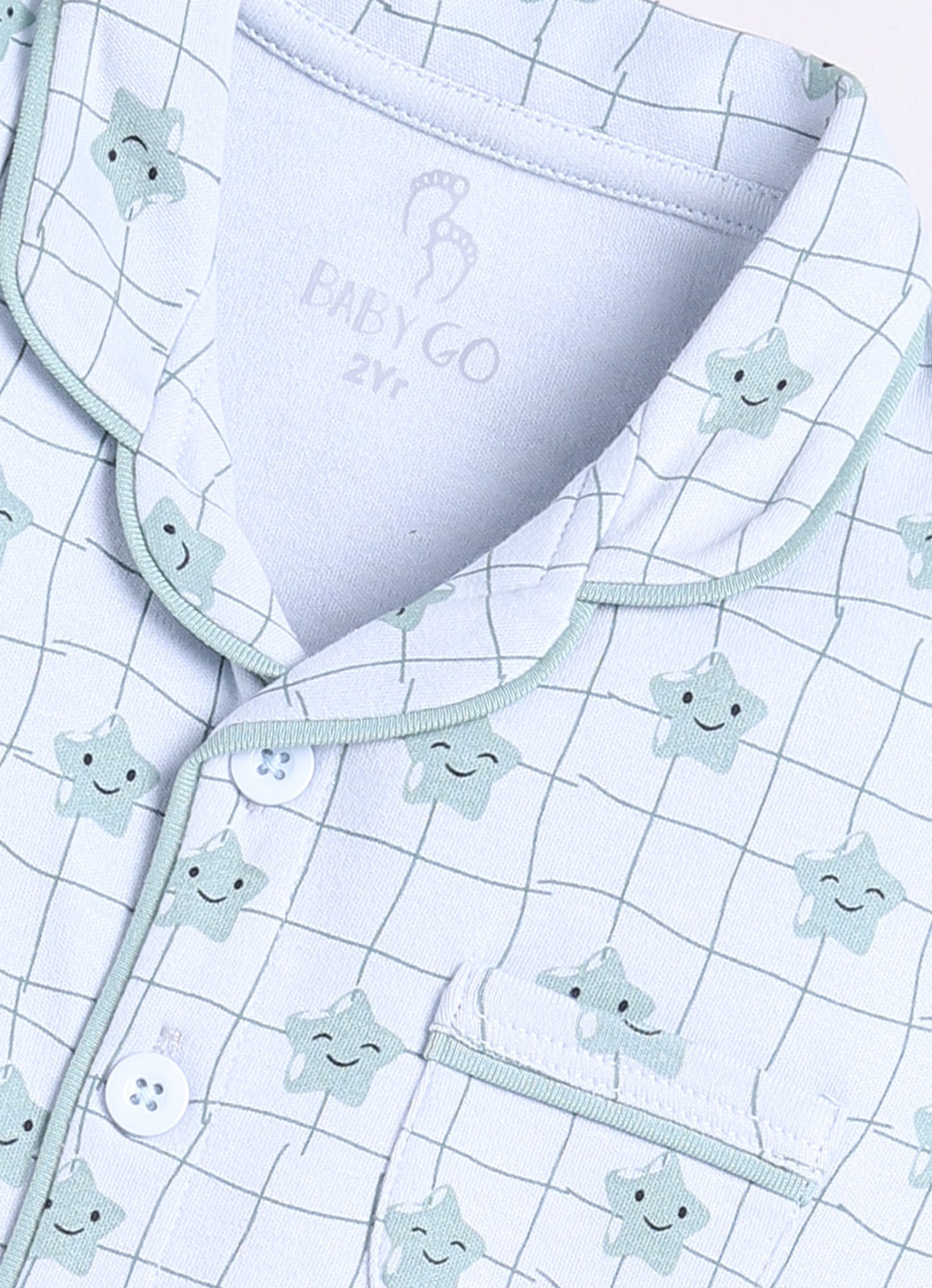 Baby Star Printed Half Sleeves Boy Night Suit-SEA GREEN