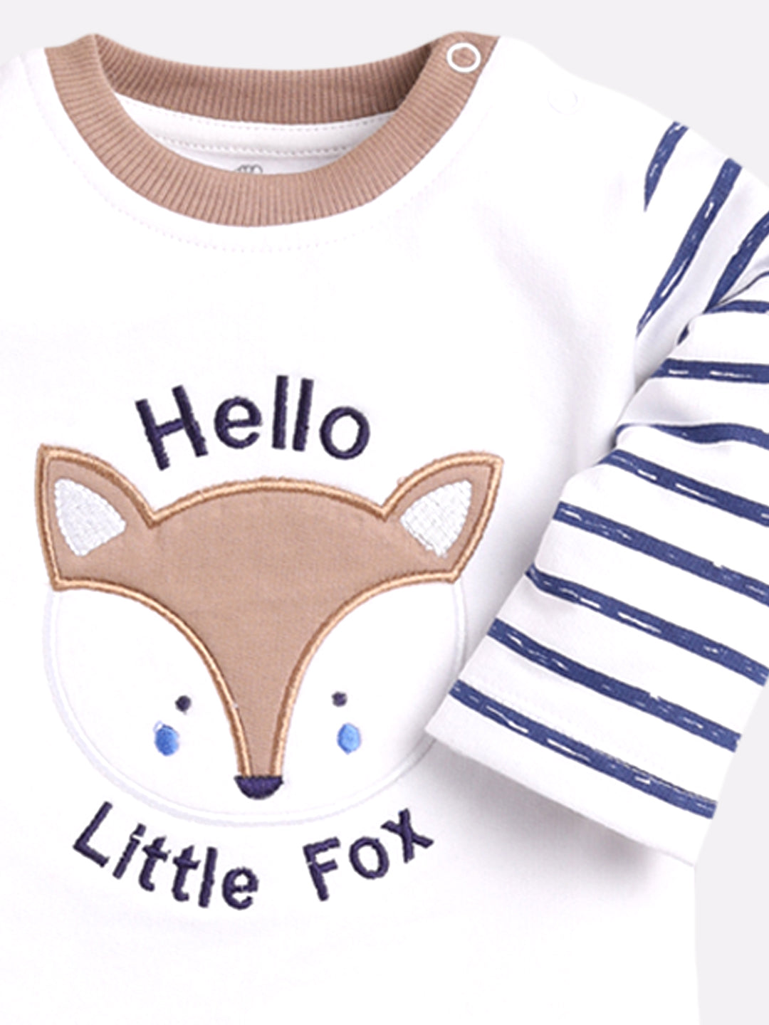 Little Fox printed casual T-Shirt Pyjama set-BEIGE