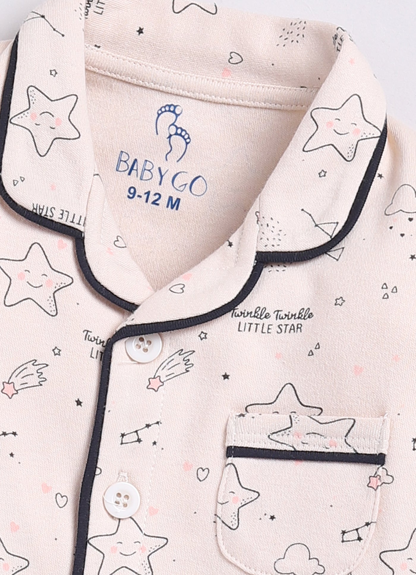 Cute Baby Girl Stars Printed Night Suit-BEIGE