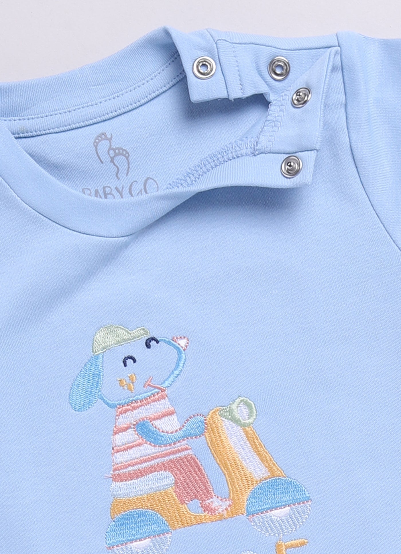Happy Woof Printed Baby Boy Half T Shirt & Short Set-Blue