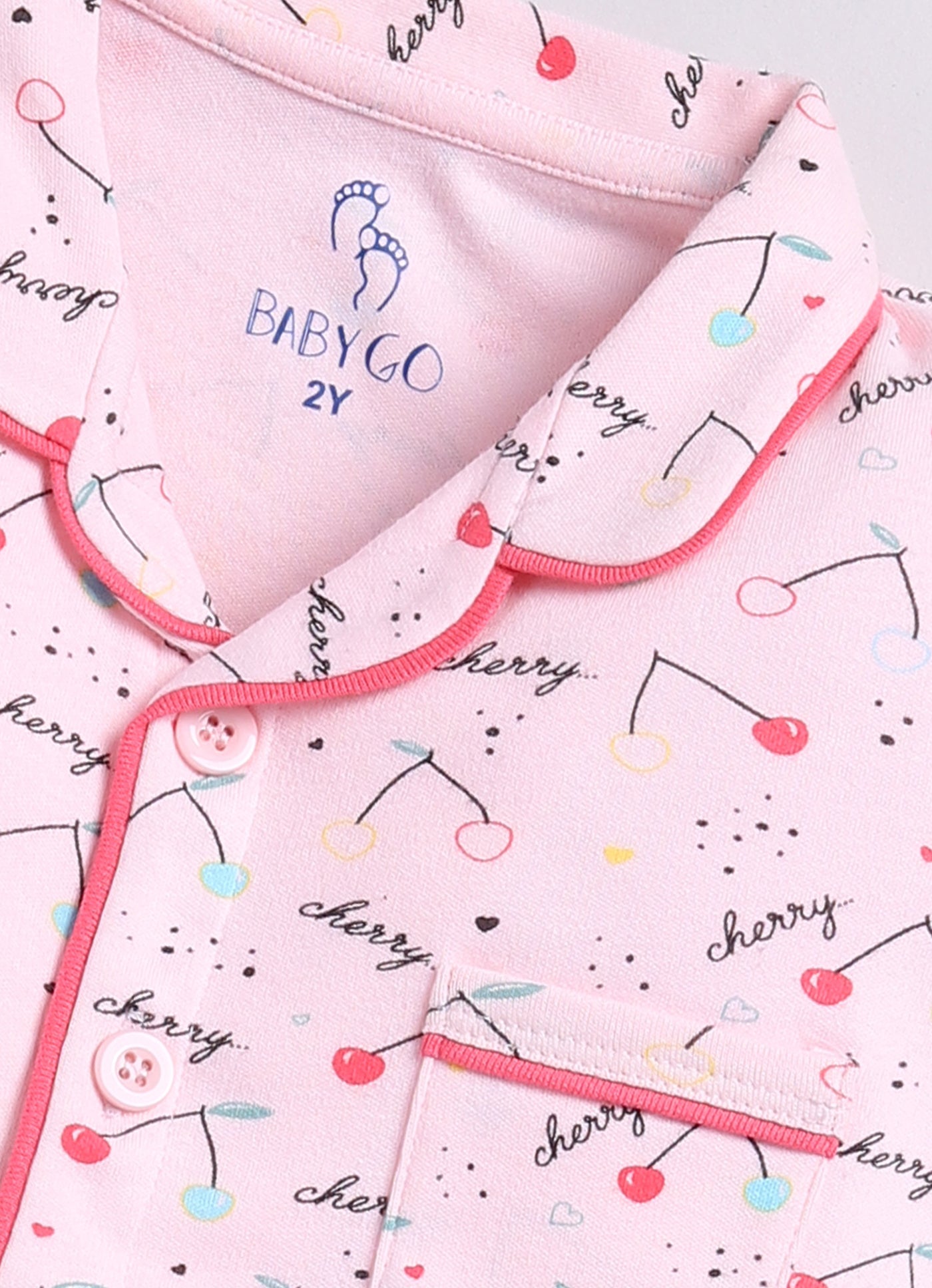Cherry Prined & Comfy Half Sleeve Girl Night Suit-PINK