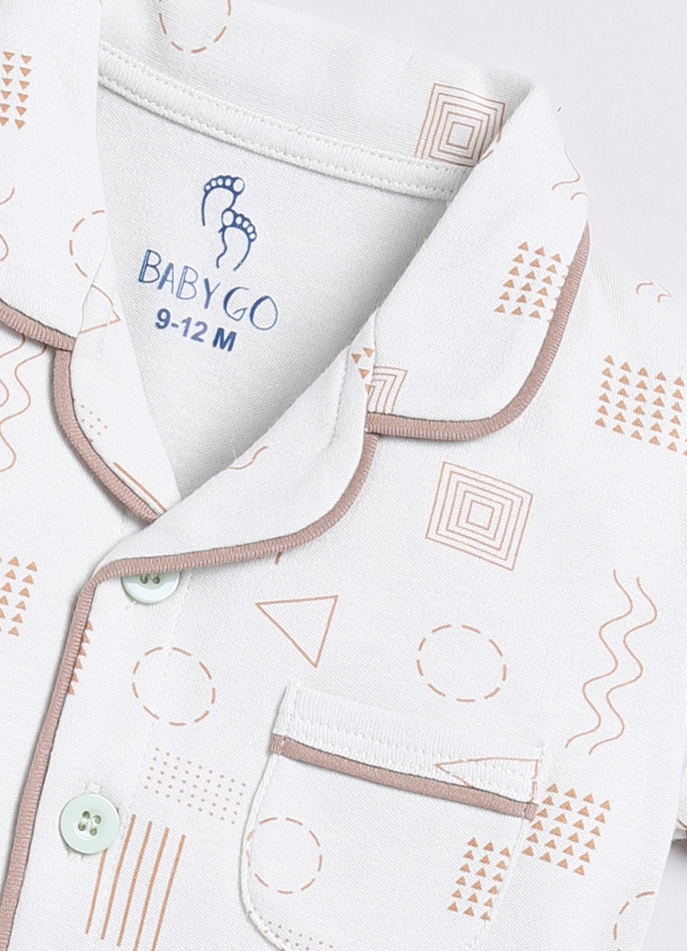 Baby Boy Cute & Comfy Half Sleeves Night Suit-OFF WHITE