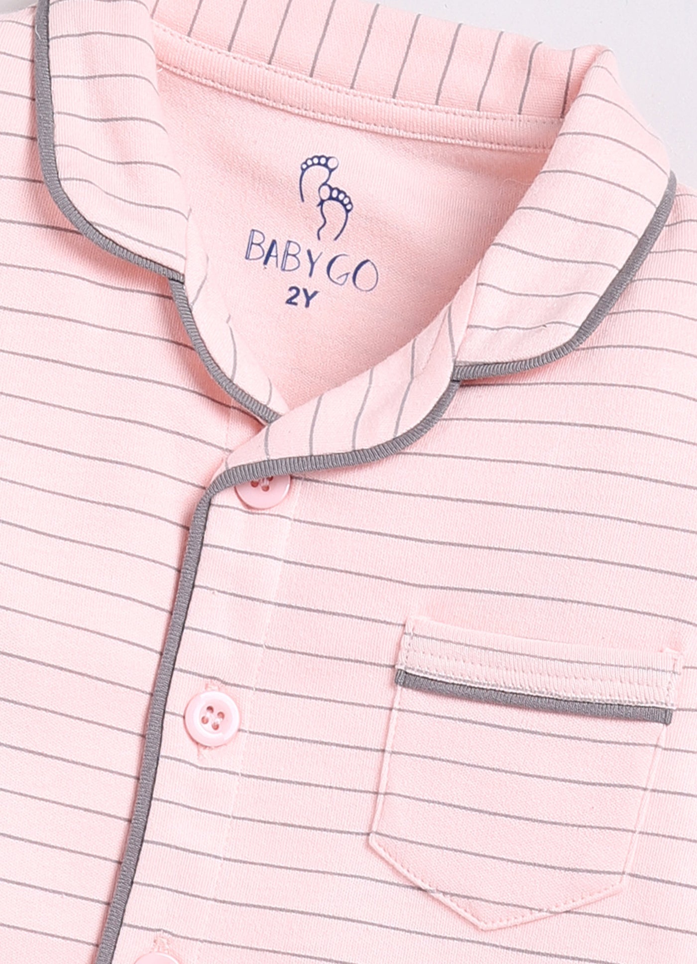 Stripped Printed Comfy Baby Girl Night Suit-PEACH