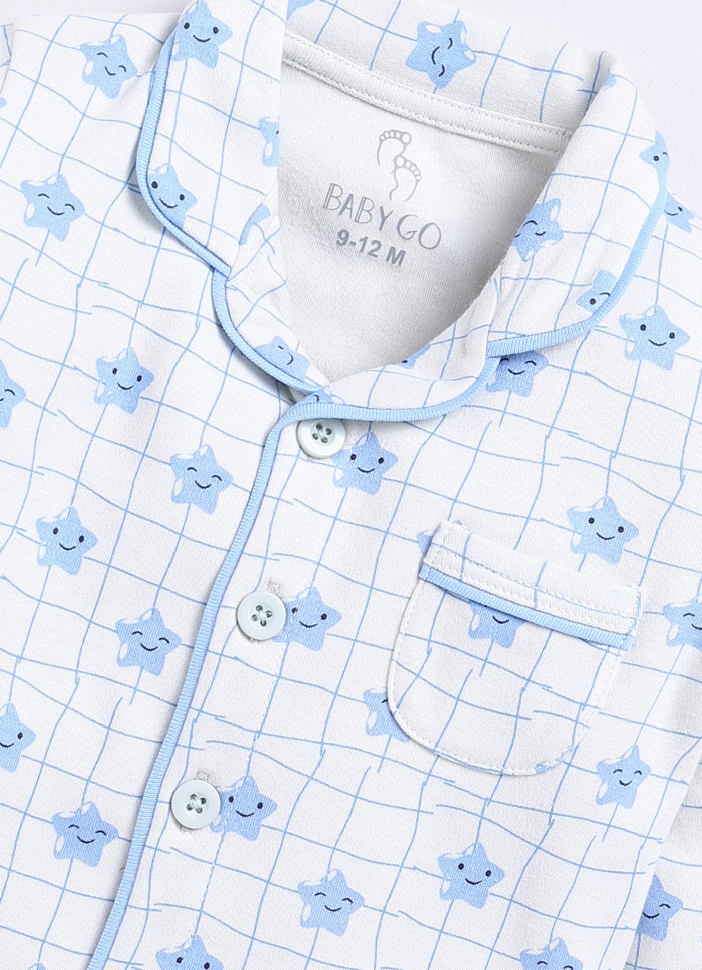 Cute Star Fish Printed Baby Boy Full Sleeve Night Suit-BLUE