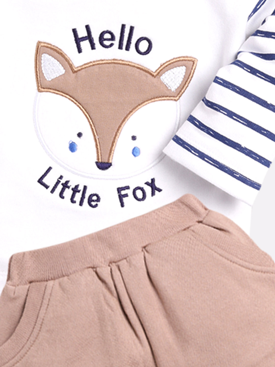 Little Fox printed casual T-Shirt Pyjama set-BEIGE