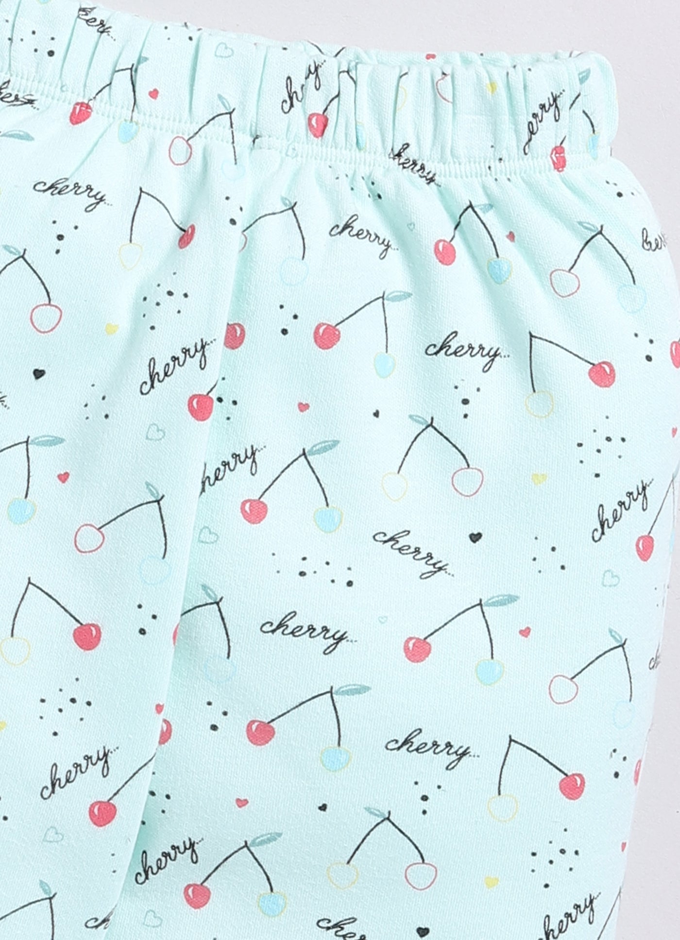 Cherry Prined & Comfy Half Sleeve Girl Night Suit-PISTA GREEN