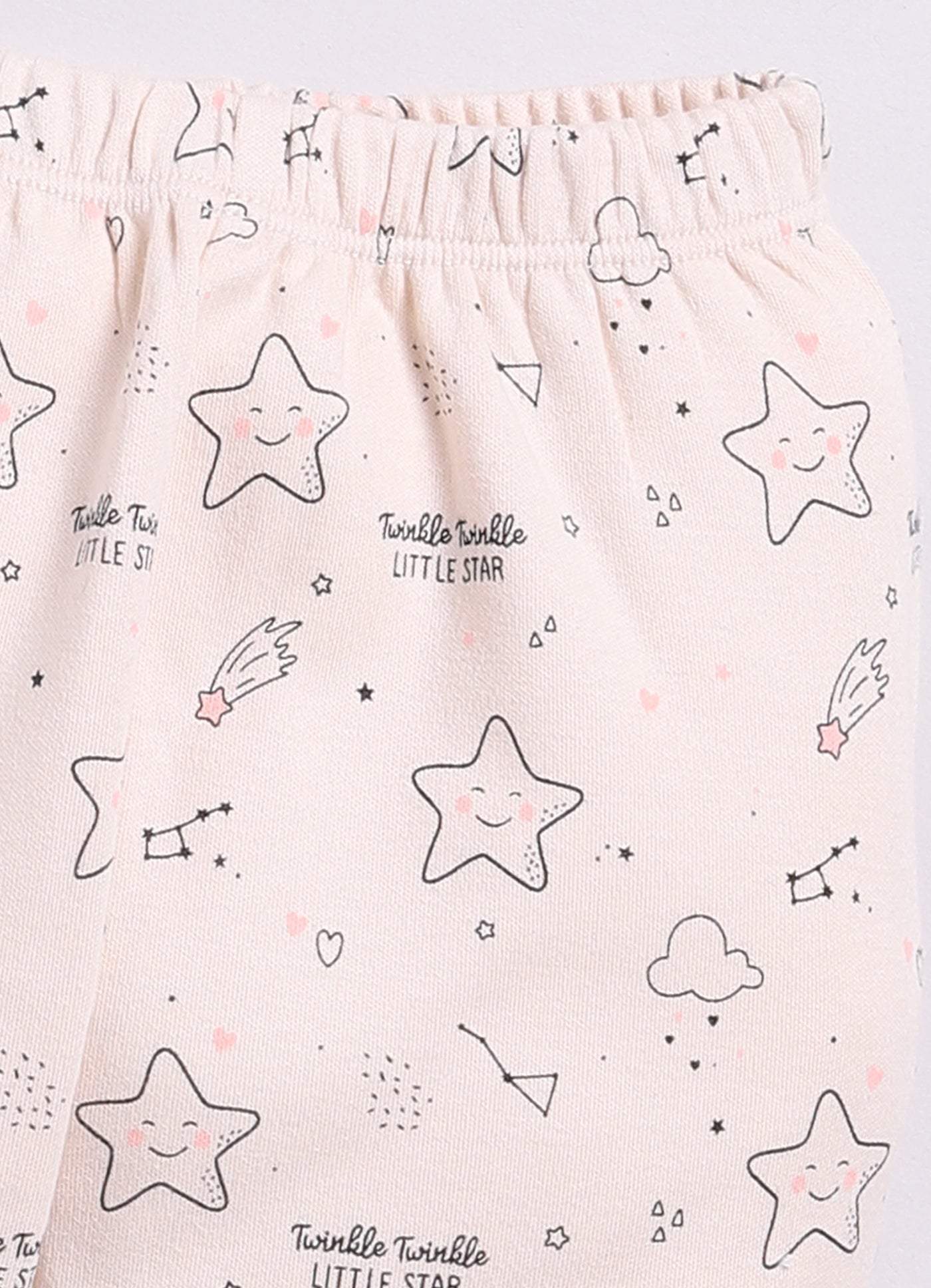 Cute Baby Girl Stars Printed Night Suit-BEIGE