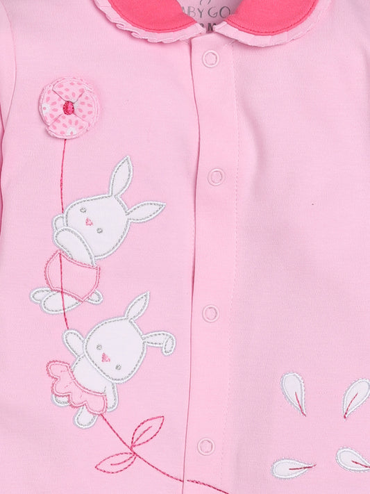 BABY GO 100% Pure Cotton Full Sleeves Rompers/Bodysuit/Sleepsuit for Baby Girl-PINK