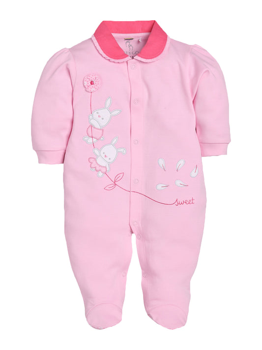 BABY GO 100% Pure Cotton Full Sleeves Rompers/Bodysuit/Sleepsuit for Baby Girl-PINK