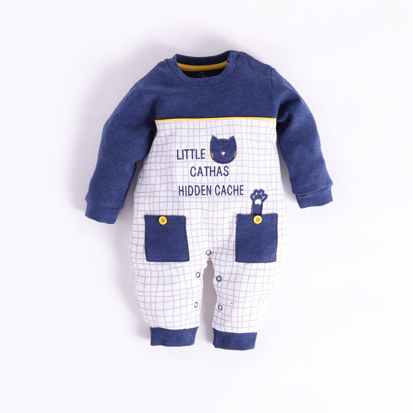 Cute cat prinetd full sleeves Rompe for Baby Boy-NAVY