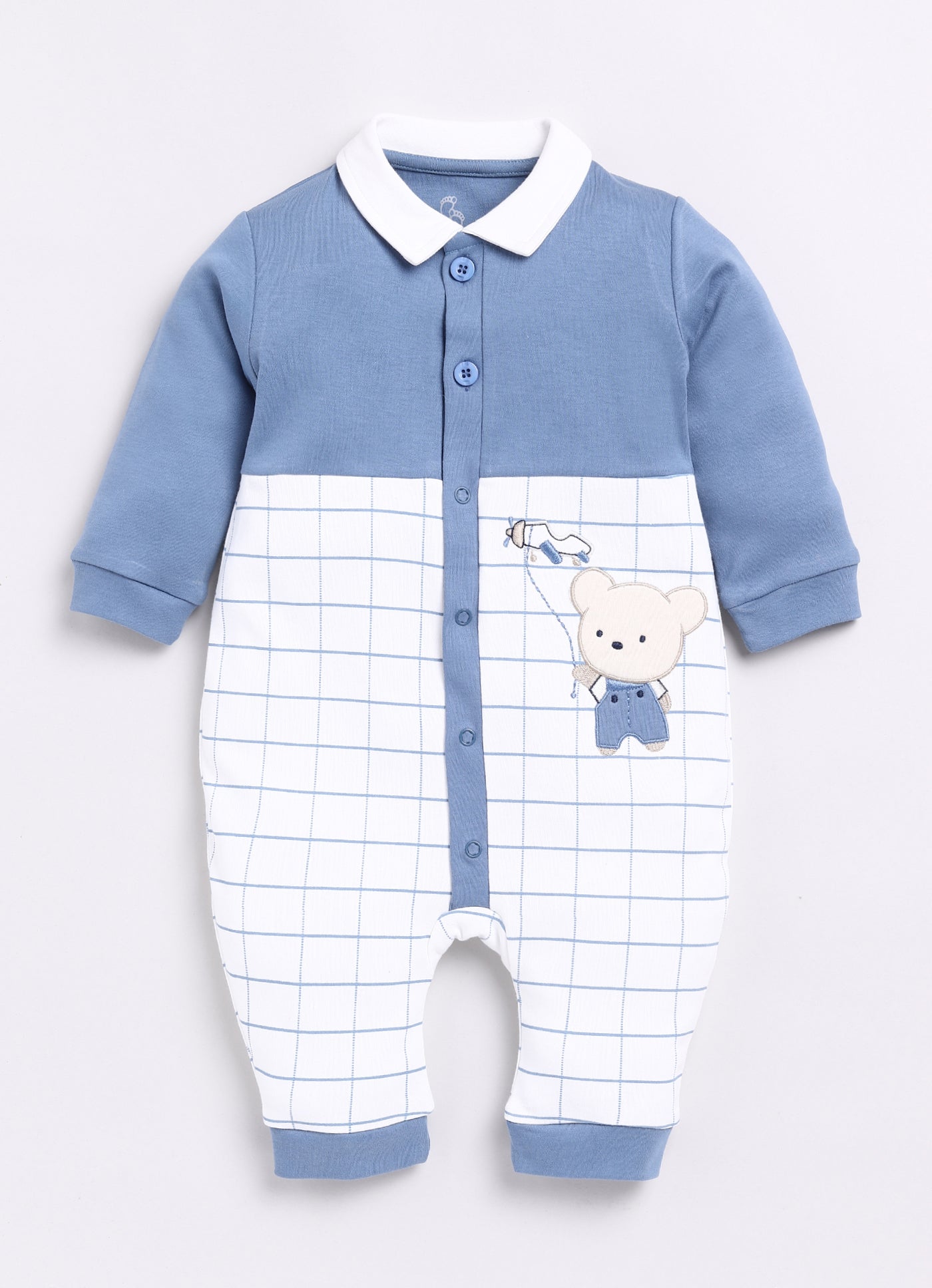 Baby Boy Full Sleeve Designer Romper-Blue