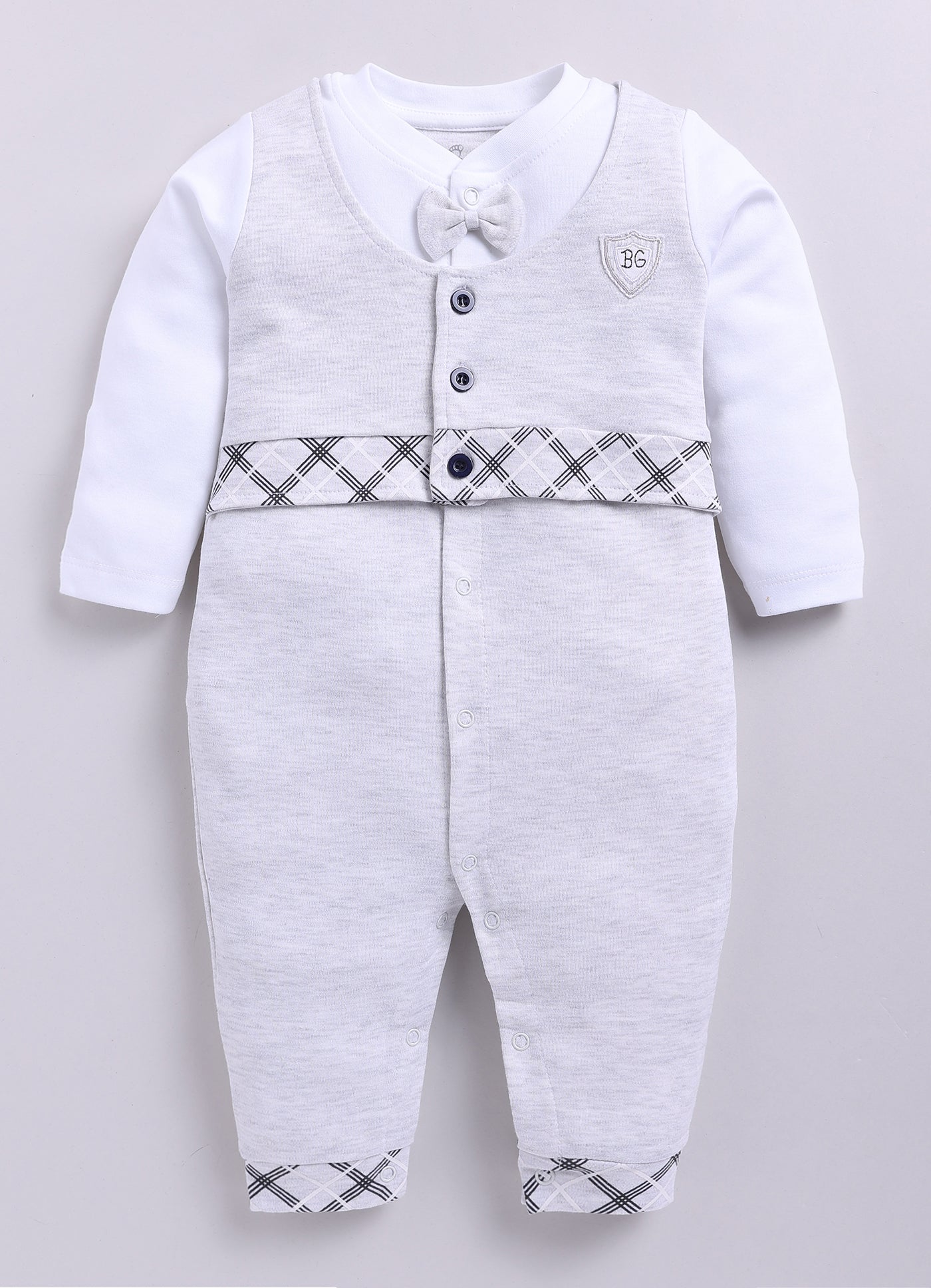 Baby Boy Cute Bow Waistcoat Style Romper-Grey