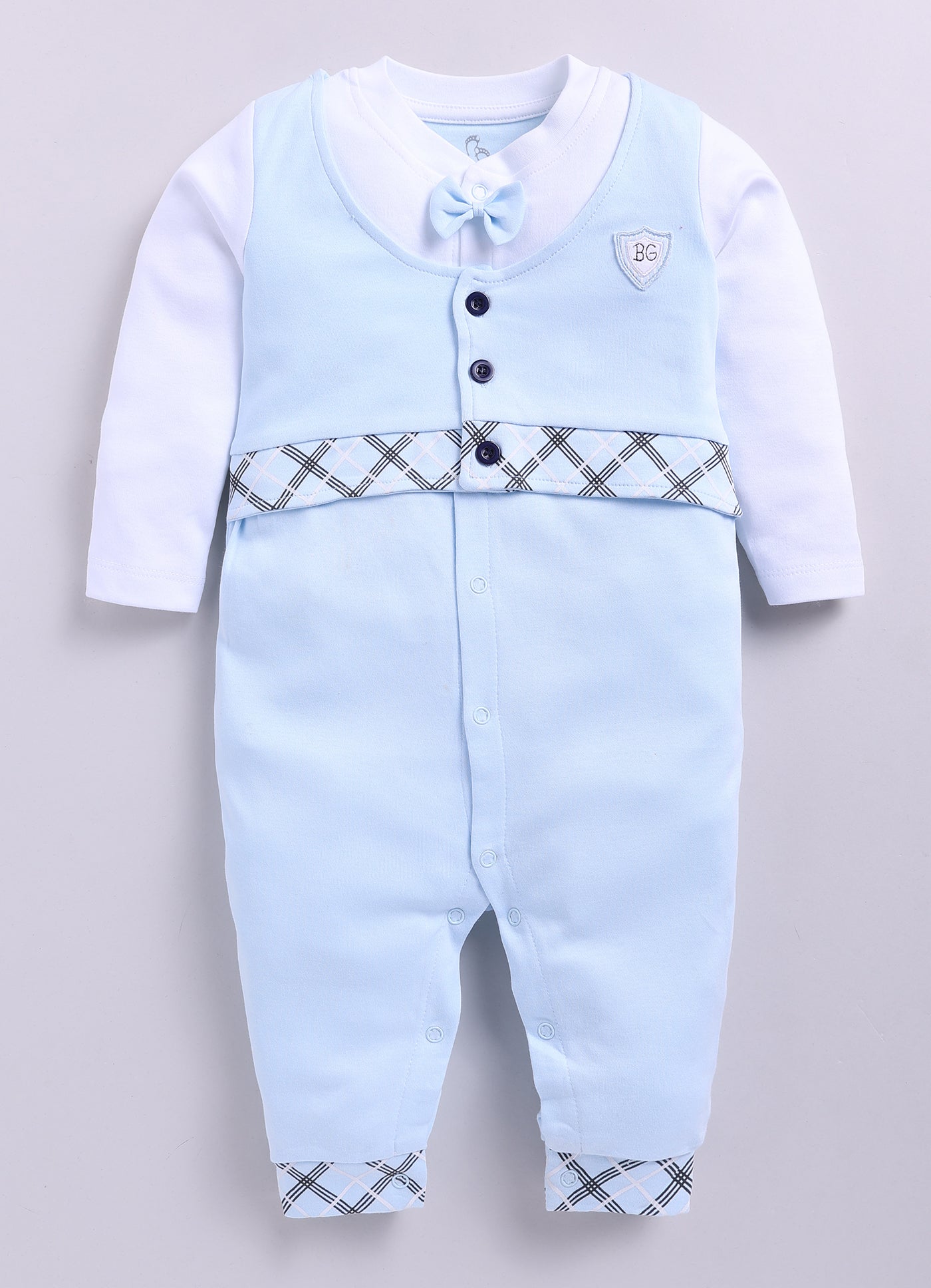 Baby Boy Cute Bow Romper-Sky Blue